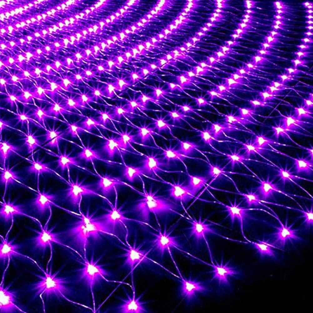 Solar Powered 204 LED Net Mesh String Lights - Waterproof 3m x 2m Outdoor/Indoor Decorative Lights with 8 Lighting Modes | Perfect for Christmas Trees, Weddings, Windows, Walls, Tables, Camping & Beach Decor (Purple)