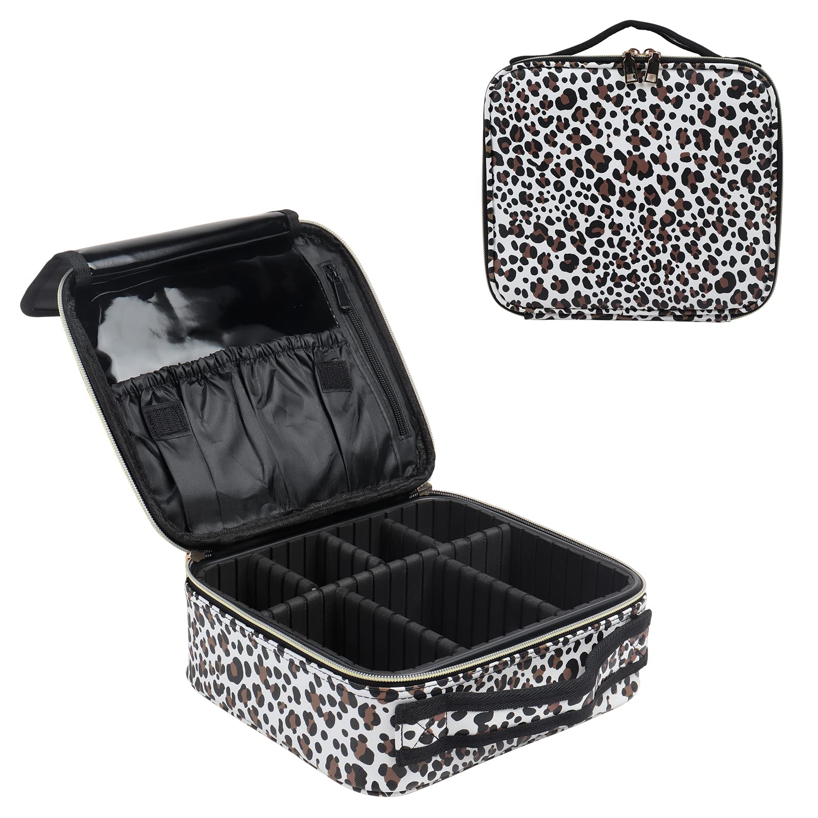 Professional Makeup Train Case - Adjustable Cosmetic Organizer for Brushes, Jewelry & Skincare | Travel Toiletry Storage Bag with Dividers | Perfect for Travel, Salon & Home Use (Leopard Print)