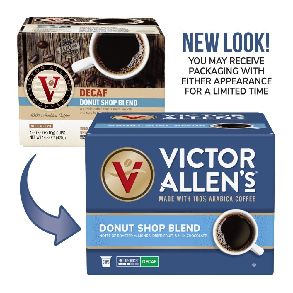 Victor Allen's Decaf Donut Shop Blend Medium Roast Coffee Pods - 200 Count K-Cup Compatible with Keurig Brewers | Perfect for Home, Office & Entertaining