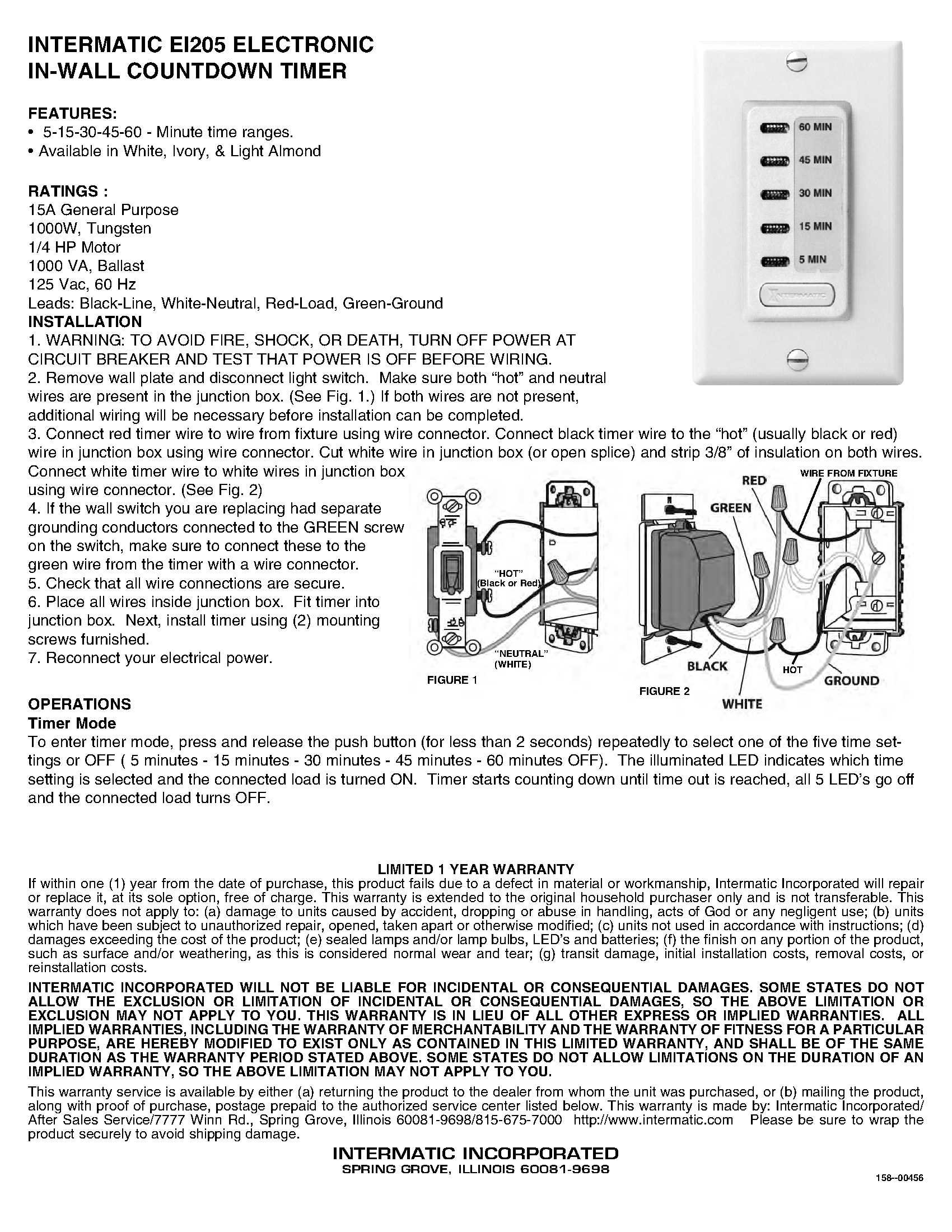 Intermatic EI205LA In-Wall Countdown Timer - 5/15/30/45/60 Minute Auto-Off Switch, Light Almond Finish | Perfect for Bathroom Fans, Security Lights & Energy Savings