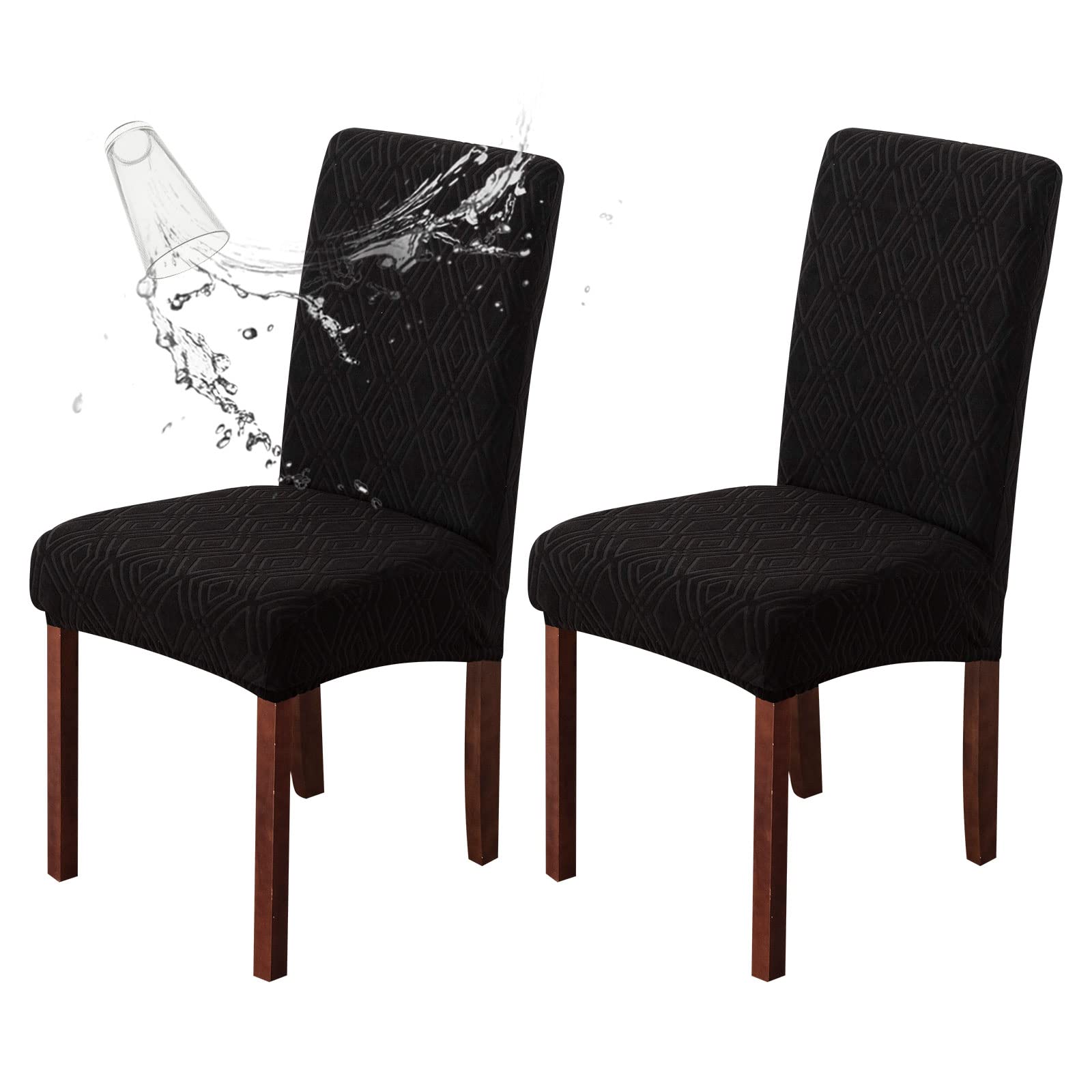 Waterproof Stretch Parsons Chair Slipcovers - 2 Pack Washable & Removable Dining Room Chair Protectors for Kitchen, Black - Perfect for Home, Restaurant, and Outdoor Use