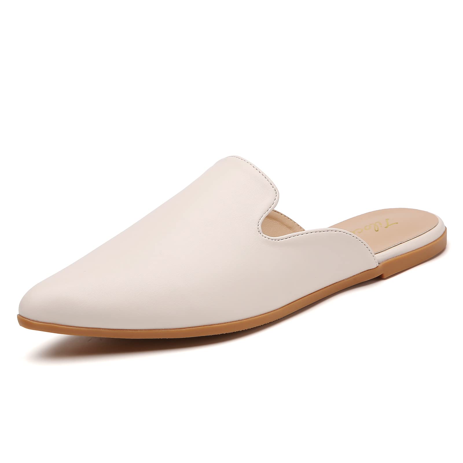 Tliocow Women's Pointed Toe Mule Slides - Backless Slip On Loafers with Flat Sole | Comfortable Casual Shoes for Office, Walking & Everyday Wear