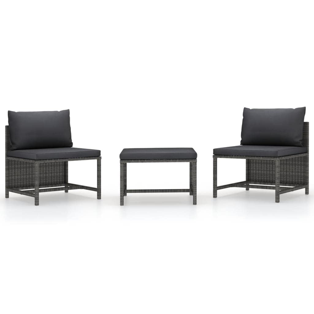 CHARMMA 3-Piece Patio Sofa Set with Waterproof Cushions - Gray All-Weather Poly Rattan Outdoor Furniture for Garden, Backyard & Poolside Relaxation