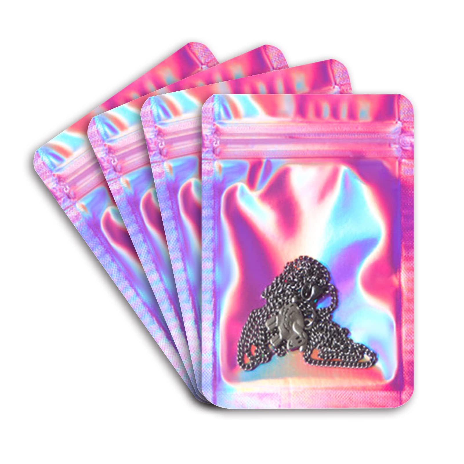 100-Piece Holographic Resealable Bags with Clear Window - Small Business Food Packaging Pouch for Coffee Beans, Candy, Samples & Snacks - Perfect for Retail, Bakery & Party Favors