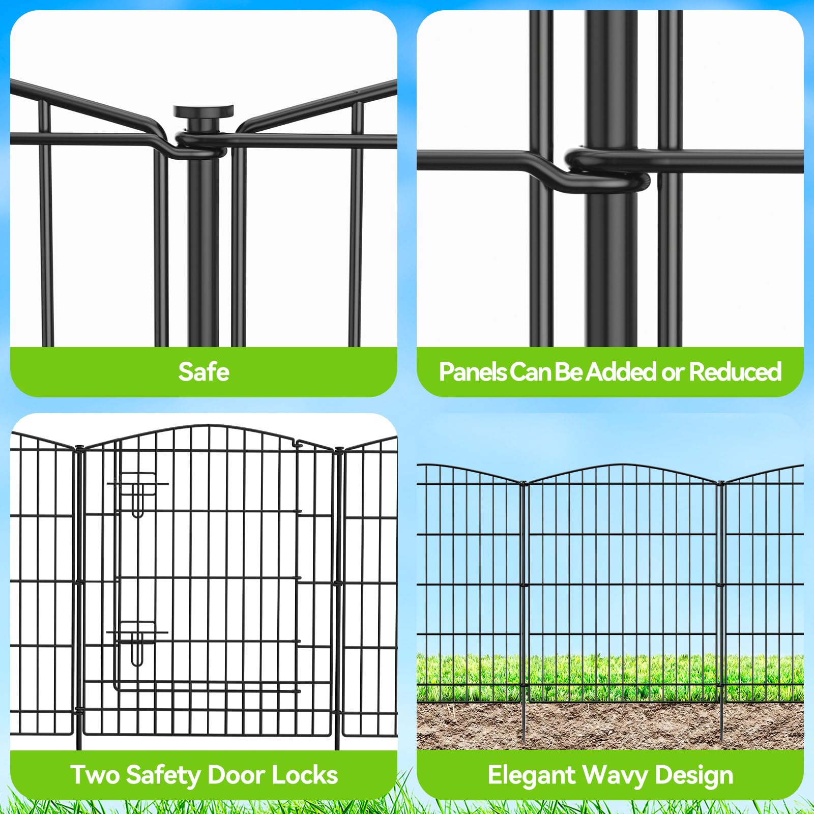 INJOPEXI 6-Panel No Dig Garden Fence - 11.8ft L x 30in H Rustproof Metal Wire Animal Barrier with Gate | Temporary Dog Fence for Patio, Yard & Outdoor Decor | Perfect for Pet Containment, Garden Borders & Landscape Design