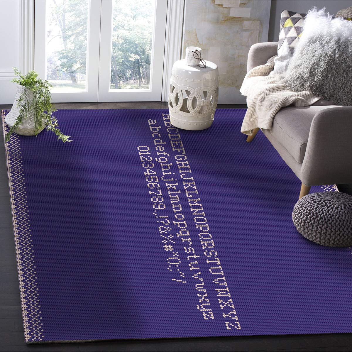 5'x8' Purple Area Runner Rug - Washable Indoor Outdoor Carpet for Kitchen, Living Room, Bathroom, Bedroom, Classroom & Laundry Room - Abstract Weaver Letter & Arabic Numbers Doormat - Perfect for Entryway, Office Desk & Welcome Mat
