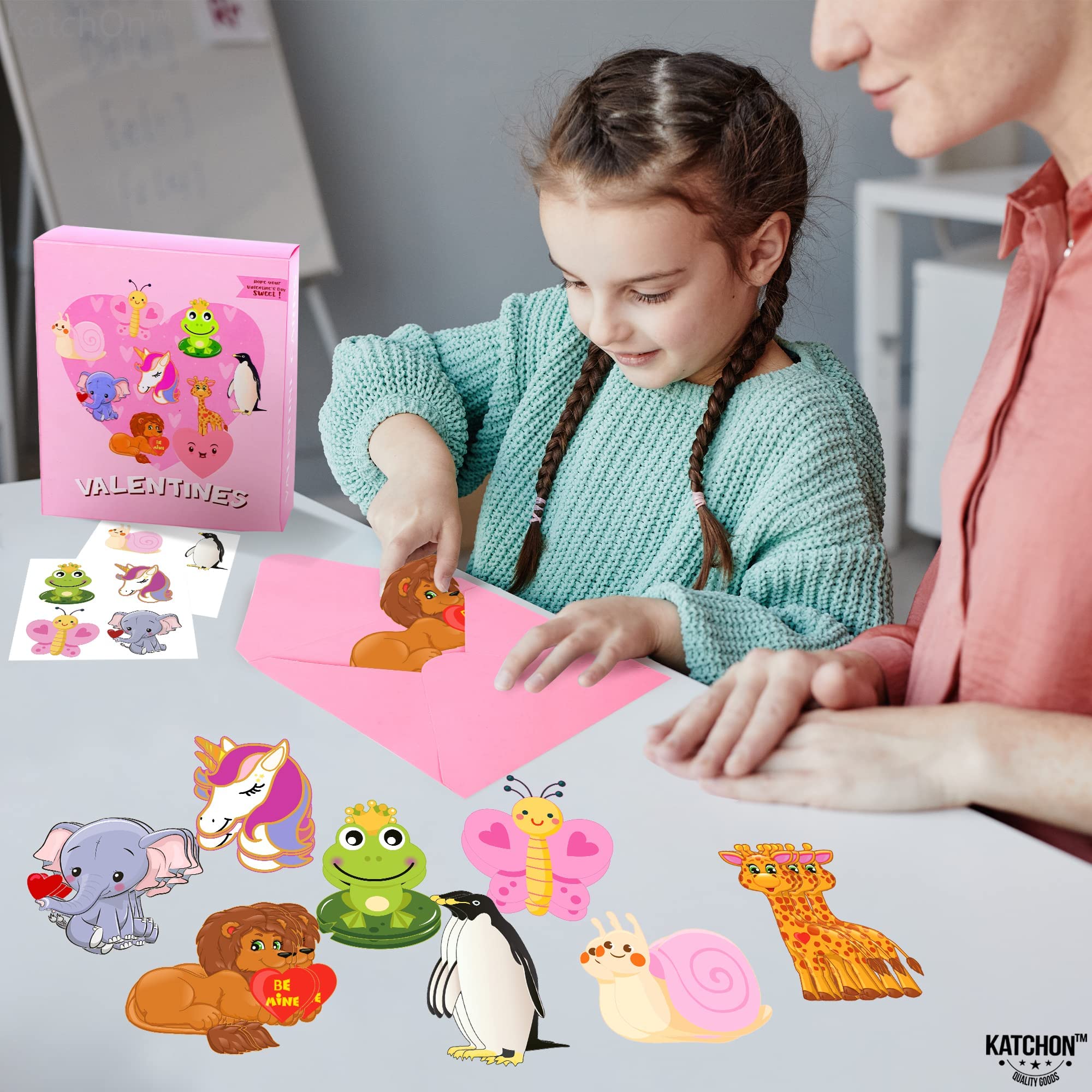 KatchOn Valentine's Day Cards for Kids - Pack of 96 with Stickers & Envelopes (32 Each) | Cute Classroom Exchange Cards for School | Perfect for Valentine's Day Parties & Classroom Activities