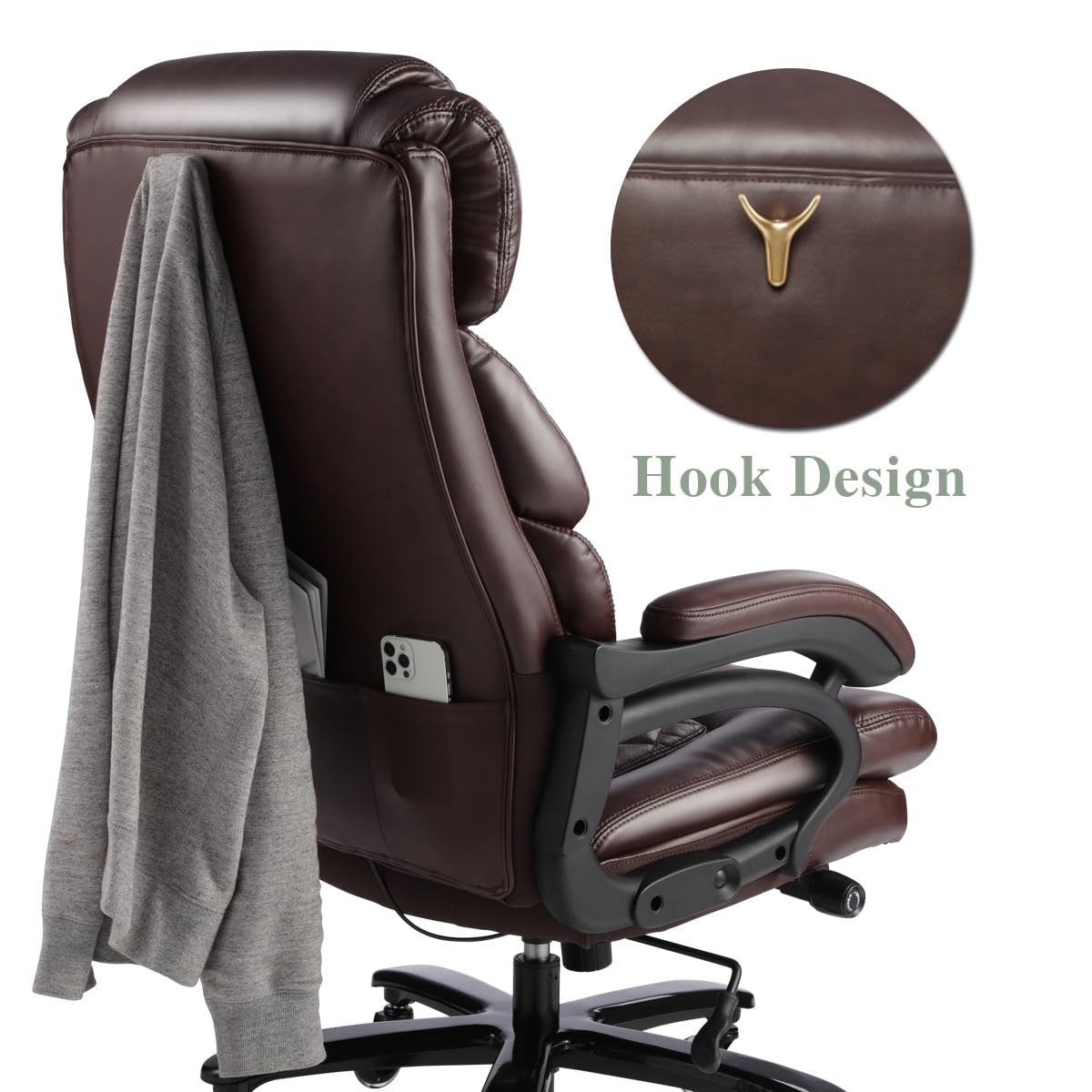 Big and Tall Office Chair for Heavy People - Heavy Duty Executive Chair with 360° Swivel & Casters, Ergonomic Support for Large Men, Brown - Perfect for Home Office, Gaming & Workspaces