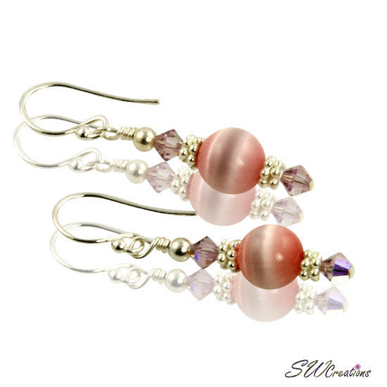 Crystal Cat's Eye Rose Beaded Earrings for Women - Elegant Bohemian Dangle Jewelry Gift for Party, Wedding & Special Occasions