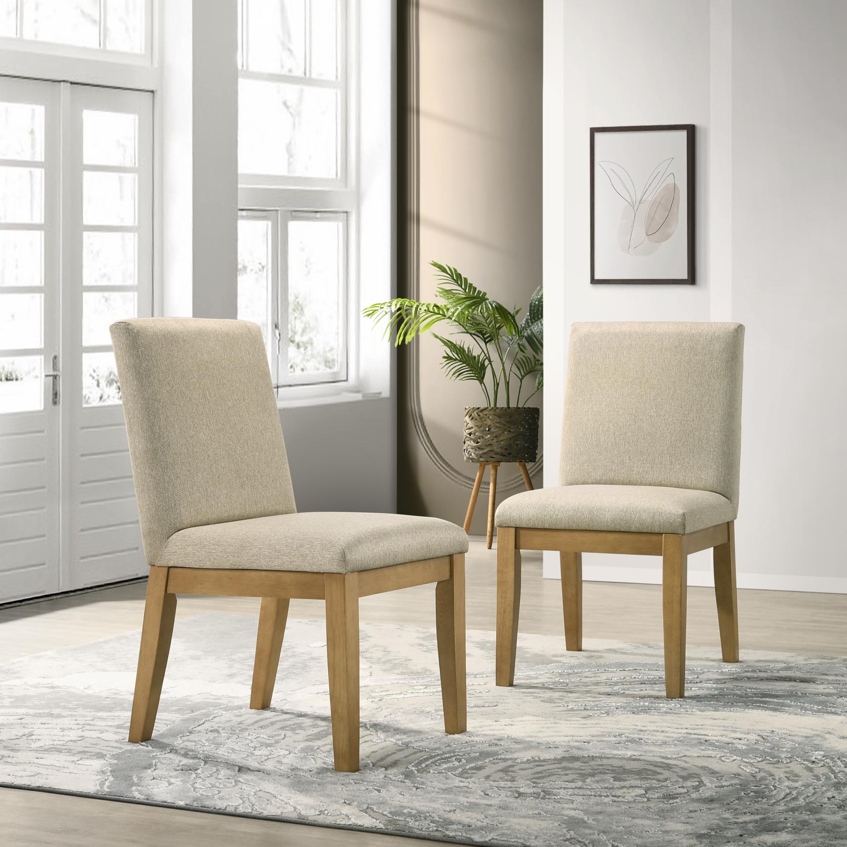 Roundhill Furniture Rocco Contemporary Solid Wood Dining Chairs, Beige, Set of 2 - Modern Kitchen & Dining Room Seating for Home & Restaurant Use