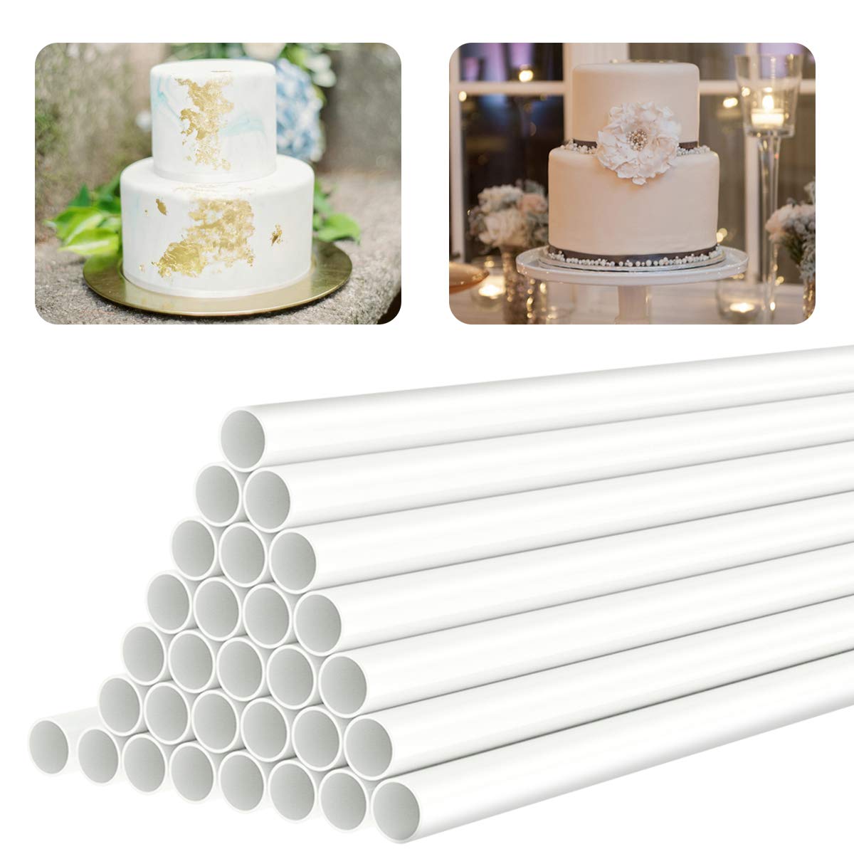 White Plastic Cake Dowel Rods for Tiered Cake Construction - 0.4 Inch Diameter, 12 Inch Length - Perfect for Wedding Cakes, Birthday Cakes & Professional Baking Support