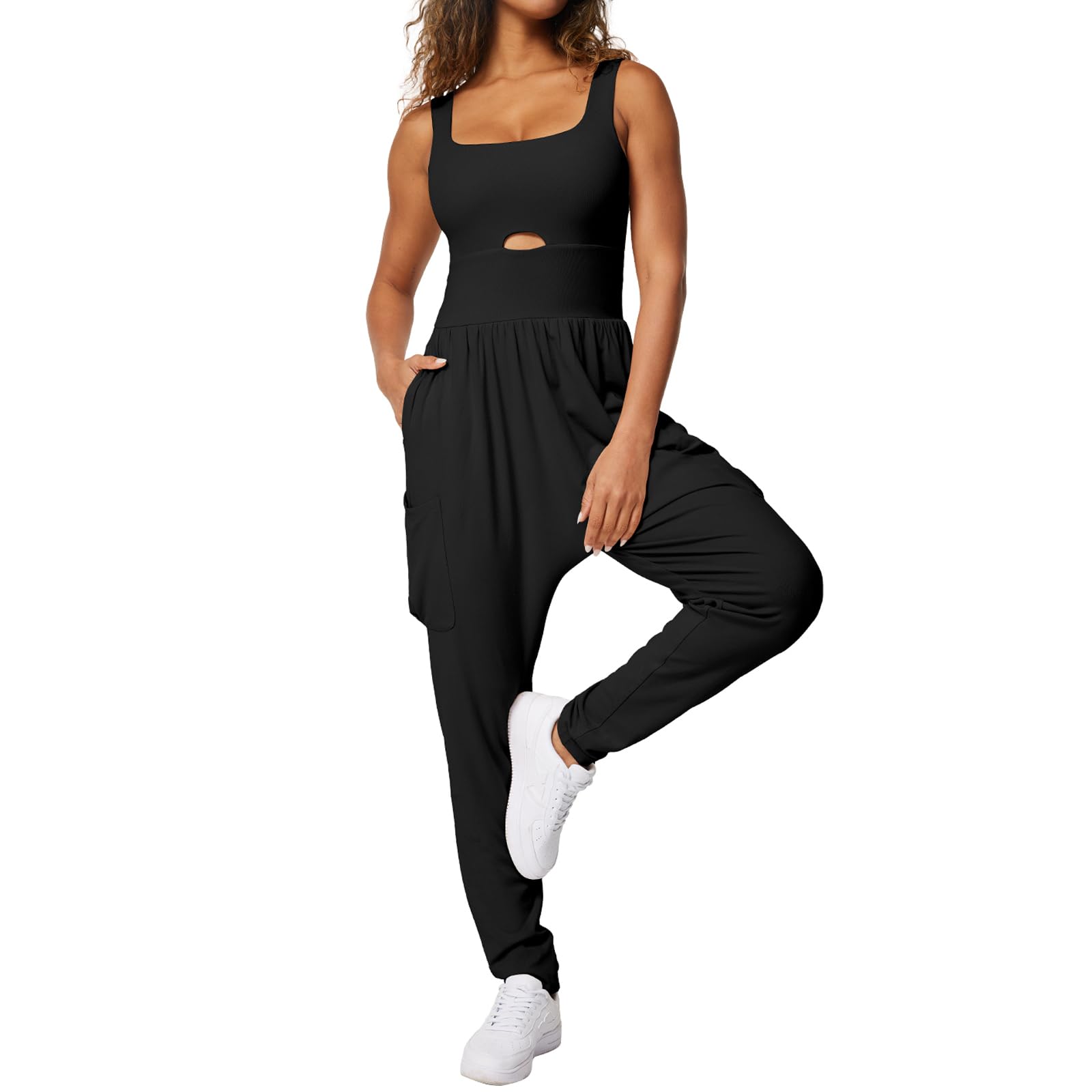 Women's Casual Summer Jumpsuit - Sleeveless Loose Romper with Pockets | Yoga, Lounge & Outdoor Wear | Strap Design Baggy Overalls for Comfort
