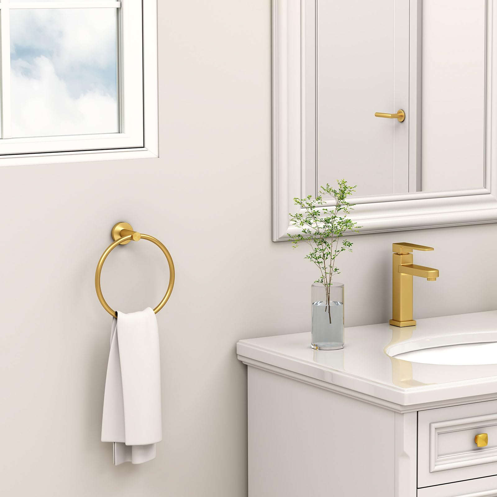 Brushed Gold Towel Ring - Angle Adjustable SUS304 Stainless Steel Wall Mounted Towel Holder - Modern Bathroom Accessory for Hand Towels, Washcloths & Spa Decor