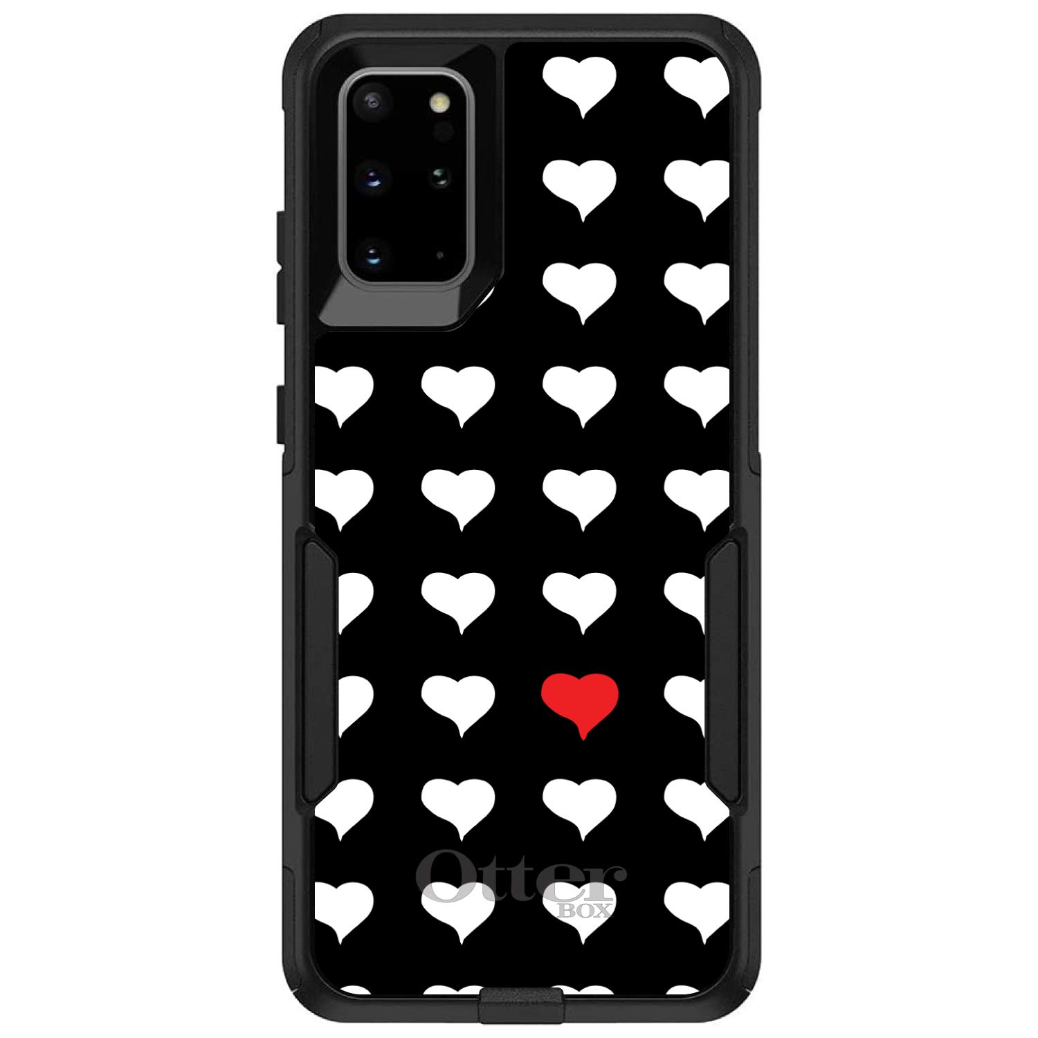 DistinctInk Samsung Galaxy S20 Ultra & S20 Ultra 5G Case (6.9 Inch Screen) - Durable Protective Phone Cover | Red White Black Repeating Hearts Design | Perfect Replacement for OtterBox Commuter | Ideal for Work, Travel & Everyday Use