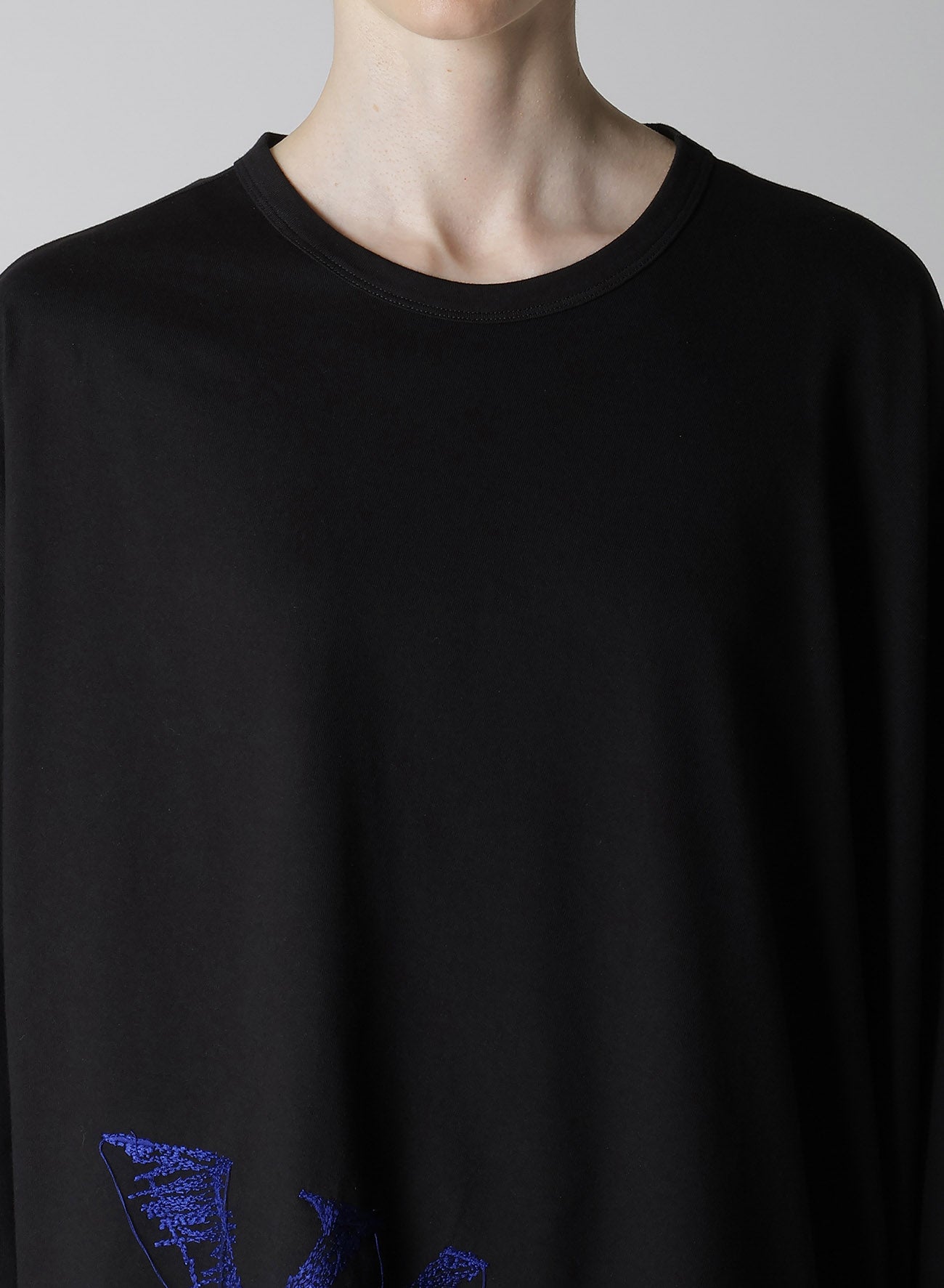 Y's Logo Stitch Asymmetric Drape Cotton Jersey T-Shirt - Casual Wear for Women, Street Style Fashion, Everyday Comfort