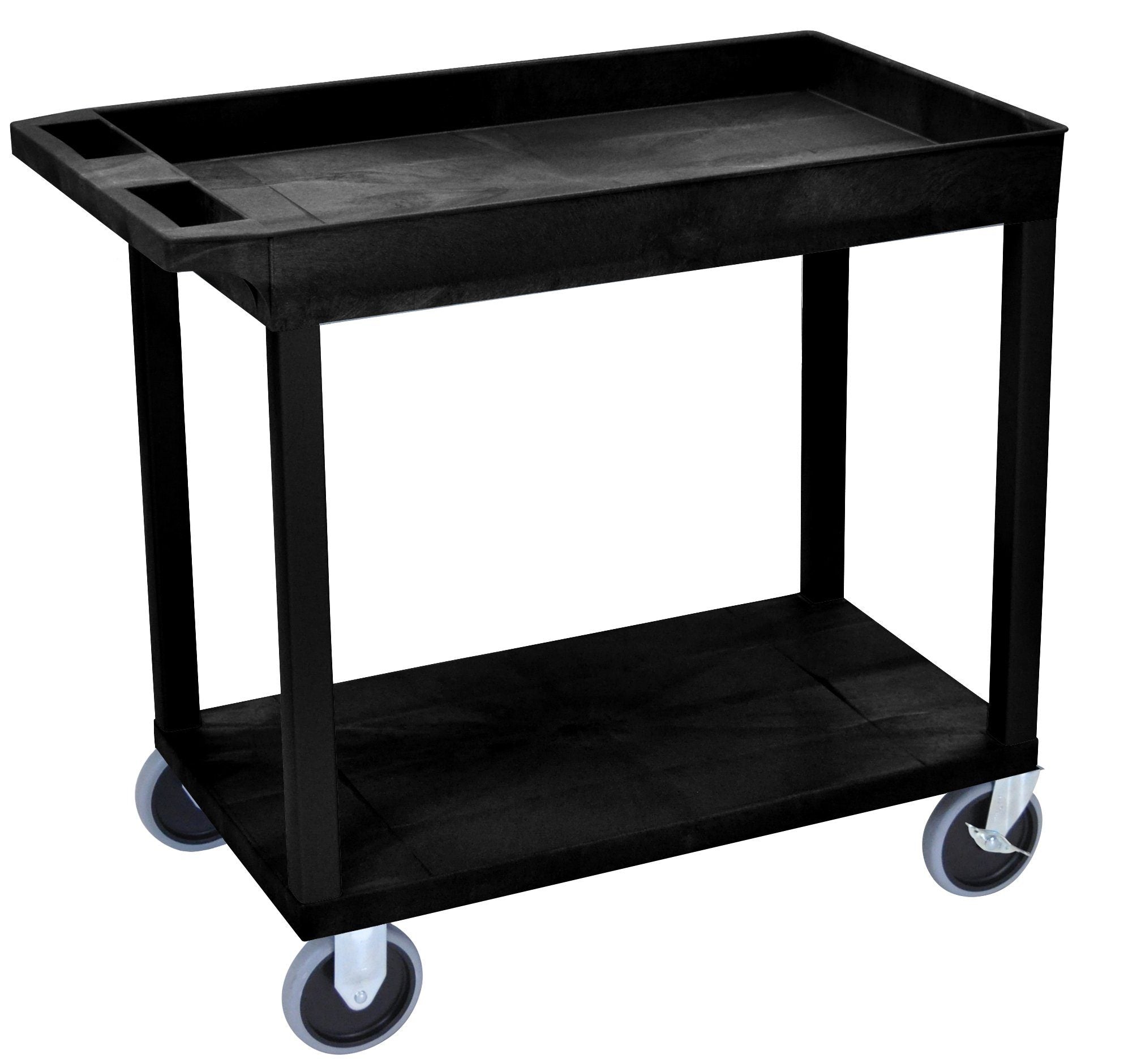 Luxor Black EC12HD 18x32 Utility Cart with 1 Tub and 1 Flat Shelf - Perfect for Kitchen, Office, or Workshop Organization
