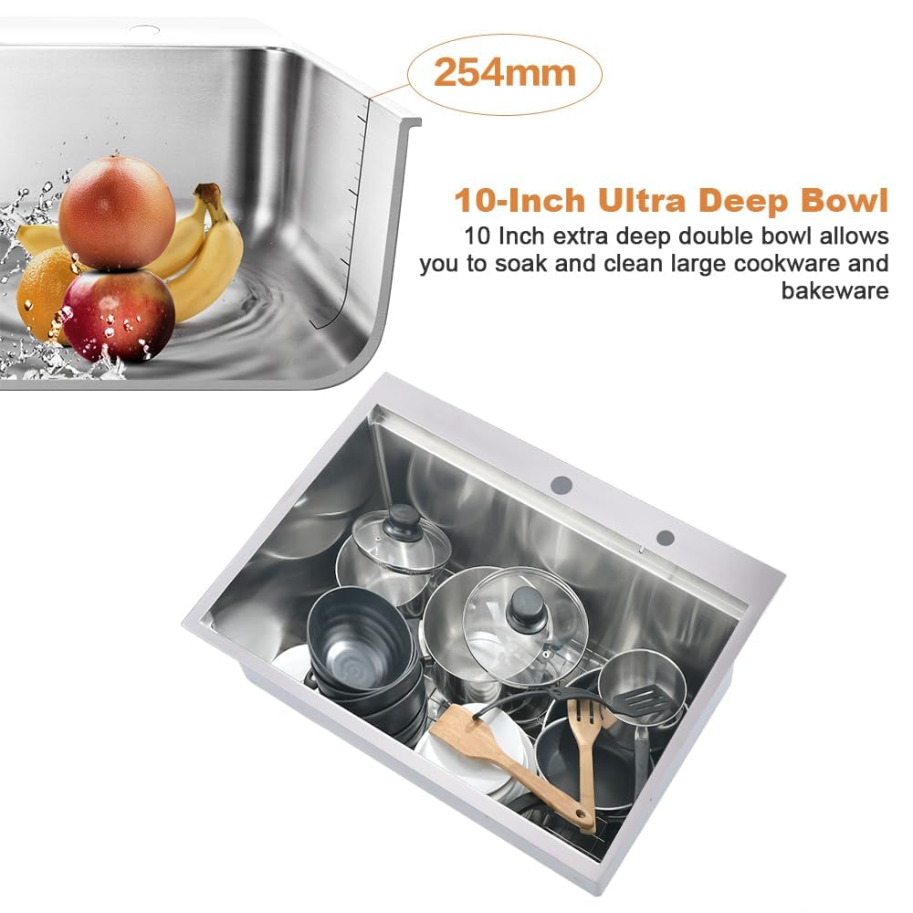 33x22 Inch Drop-In Stainless Steel Kitchen Sink - 16 Gauge Single Bowl Top Mount Sink with Cutting Board | Durable Workstation for Food Prep & Dishwashing | Perfect for Modern Kitchens & Restaurant Use
