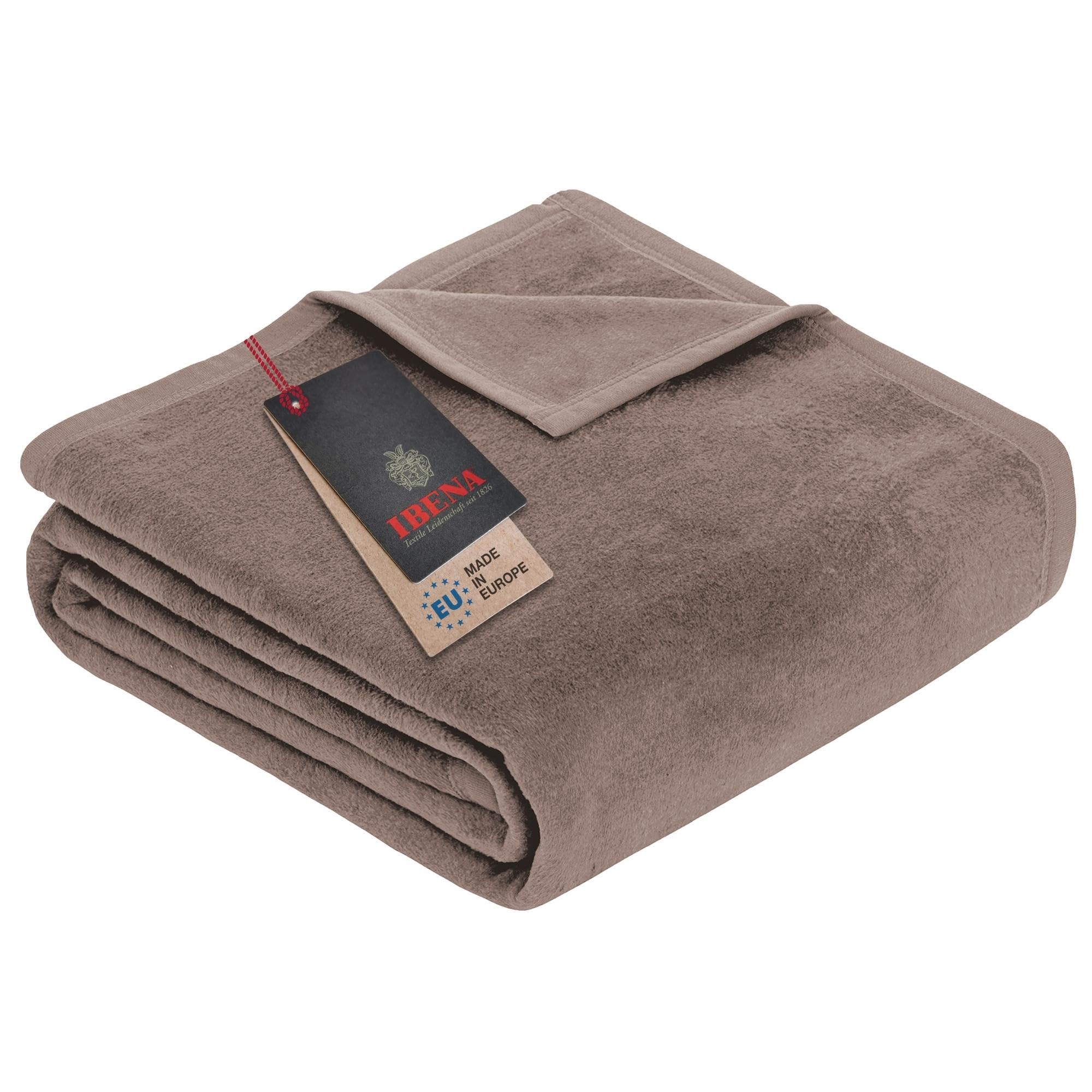 IBENA Plush Solid Color Cotton Blend Queen Size Bed Blanket - Taupe | Ultra Soft & Breathable Blanket for Bedroom, Living Room, or Gift