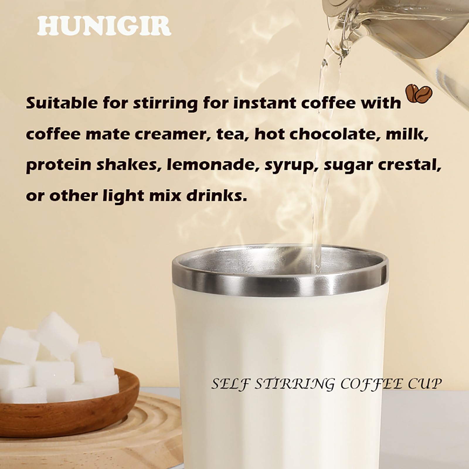 13.5 oz Self Stirring Coffee Mug - Automatic Mixing Cup with Magnetic Stirrer - White - Perfect for Office, Travel & Home Use