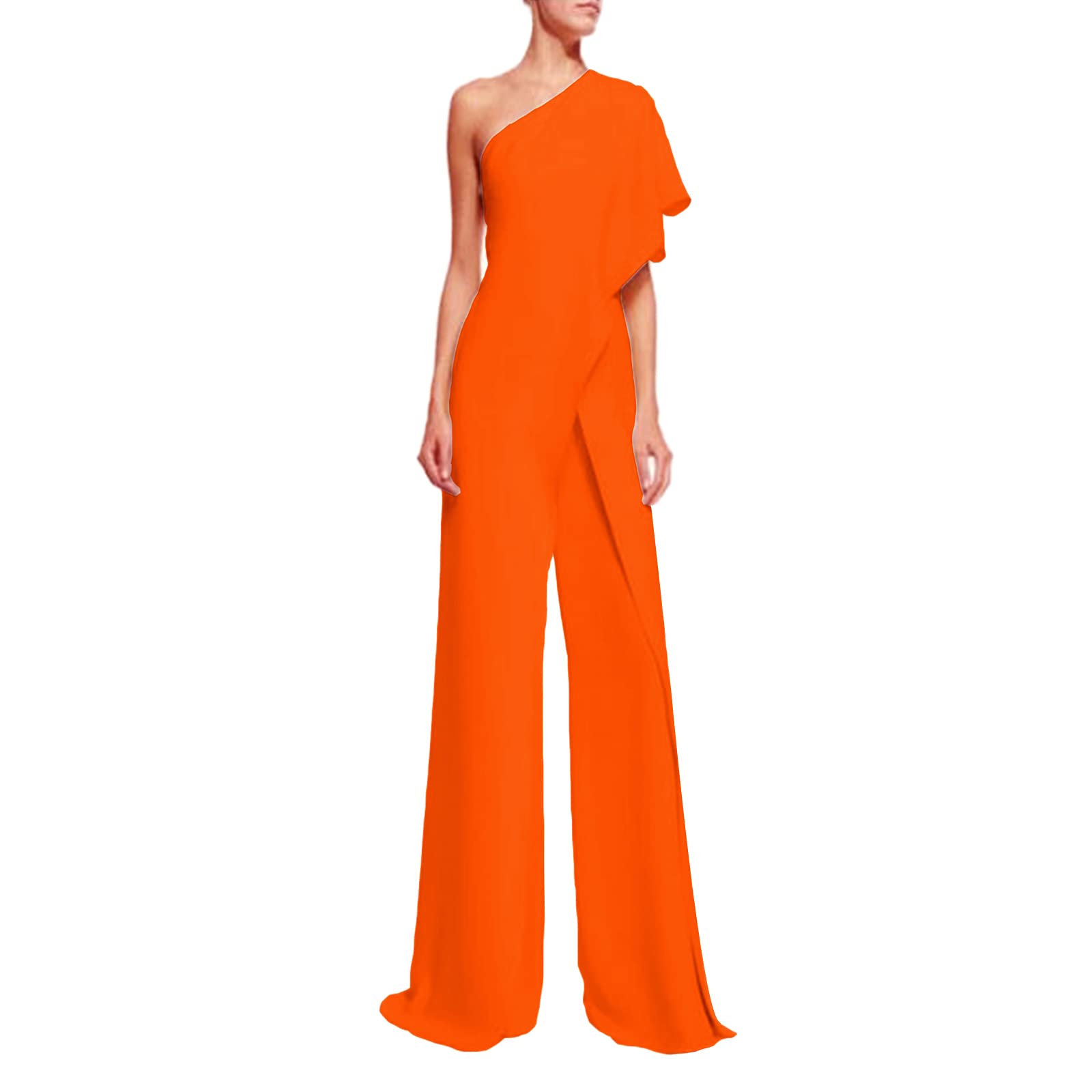 Sexy One Shoulder Ruffled Asymmetrical Jumpsuit for Women - High Waist Wide Leg Romper with Elegant Design | Perfect for Date Night, Cocktail Parties & Special Occasions