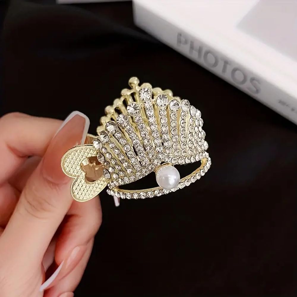 1pc Elegant Crown Hair Clip for Women - High Ponytail Holder with Faux Pearls & Rhinestones, Shining Crystal Hair Accessories for Weddings, Prom, Parties & Special Occasions