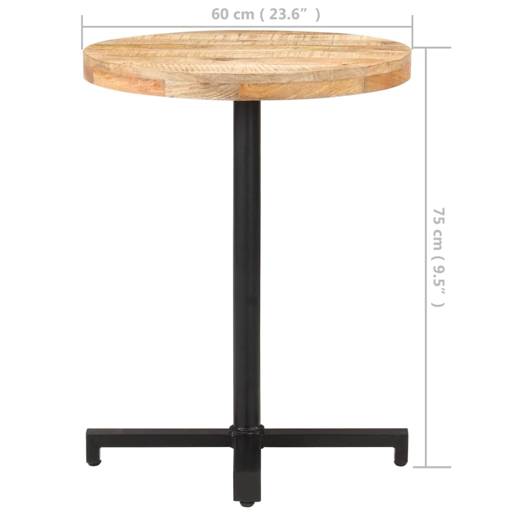vidaXL Rough Mango Wood Bistro Table - Round Dining Table with Heavy-Duty Iron Base, Brown Finish for Indoor & Outdoor Use | Perfect for Patio, Garden, Cafe & Restaurant Settings | Assembly Required