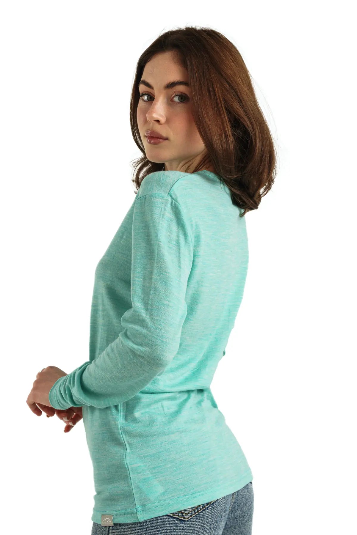 Women's Merino Wool Long Sleeve Shirt - 165 GSM Thermal Base Layer for Hiking & Winter - Mermaid Green