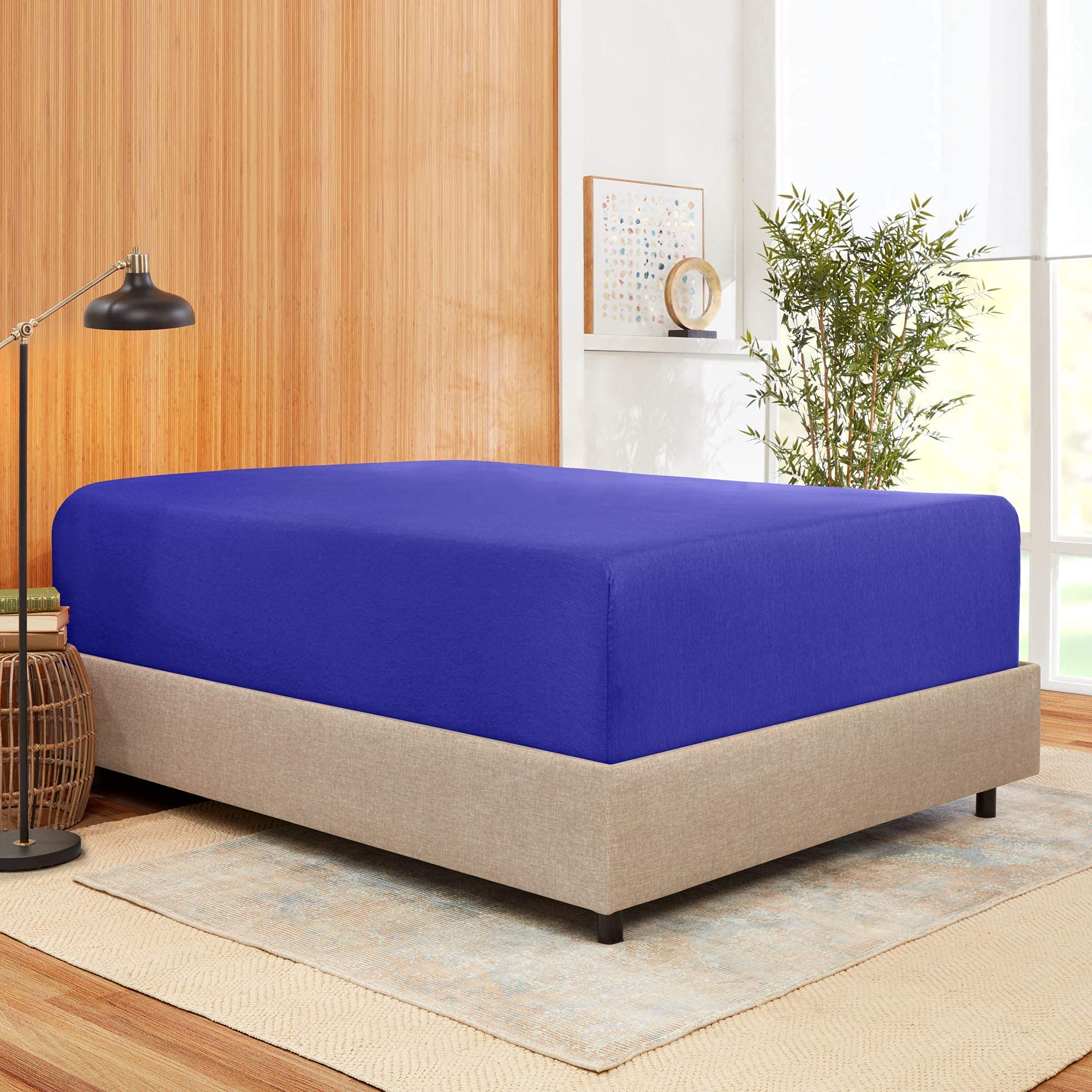 Organic Cotton Fitted Sheet 600 Thread Count Full Size - Royal Blue for Deep Pocket Mattress | Soft & Breathable Bedding