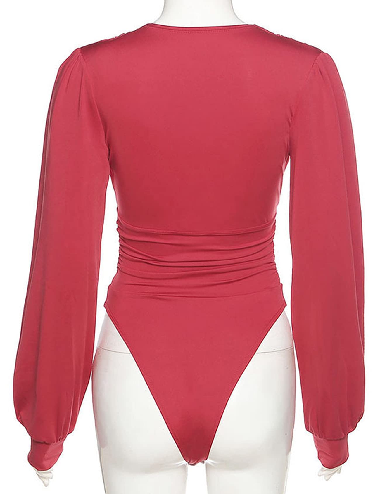 JYAOVO Women's Long Sleeve Bodysuit - Deep V Neck Lantern Sleeve Leotard Jumpsuit Romper Top for Dance, Yoga & Casual Wear | Stretchy & Comfortable Outfit