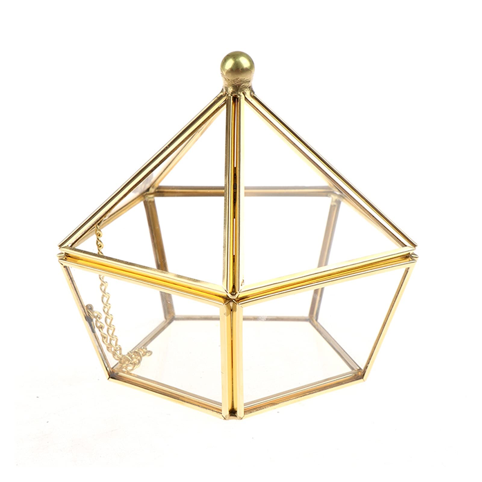 1PC Geometric Clear Glass Jewelry Box - Elegant Jewelry Organizer for Rings, Necklaces & Accessories | Perfect for Gift Giving, Wedding Favors & Home Decor (Color: Gold)