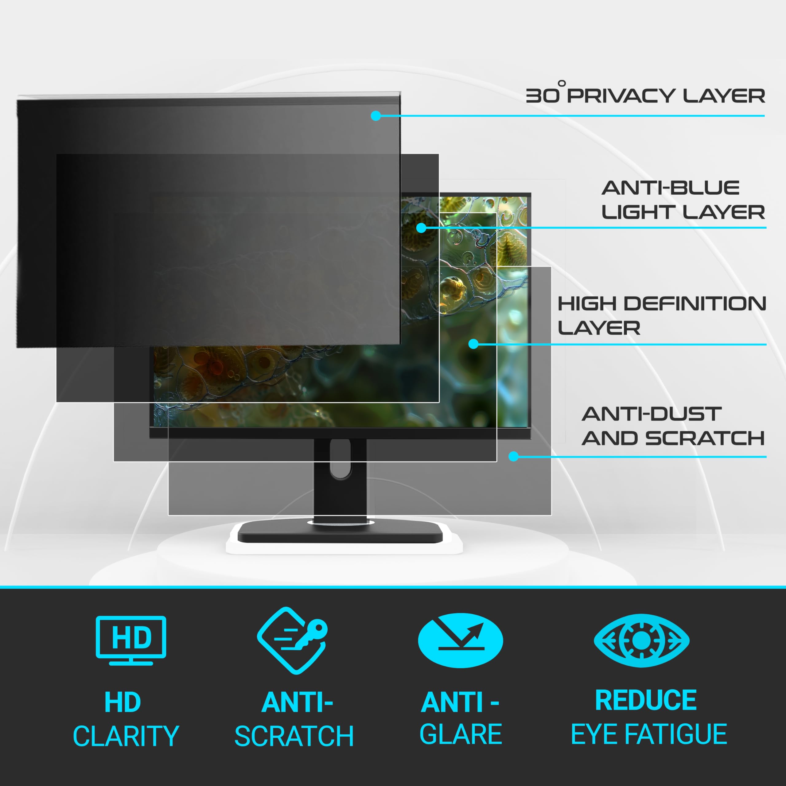 EZ-Pro 32 Inch Computer Monitor Privacy Screen Protector - Anti Blue Light Filter, Easy Installation (17.3