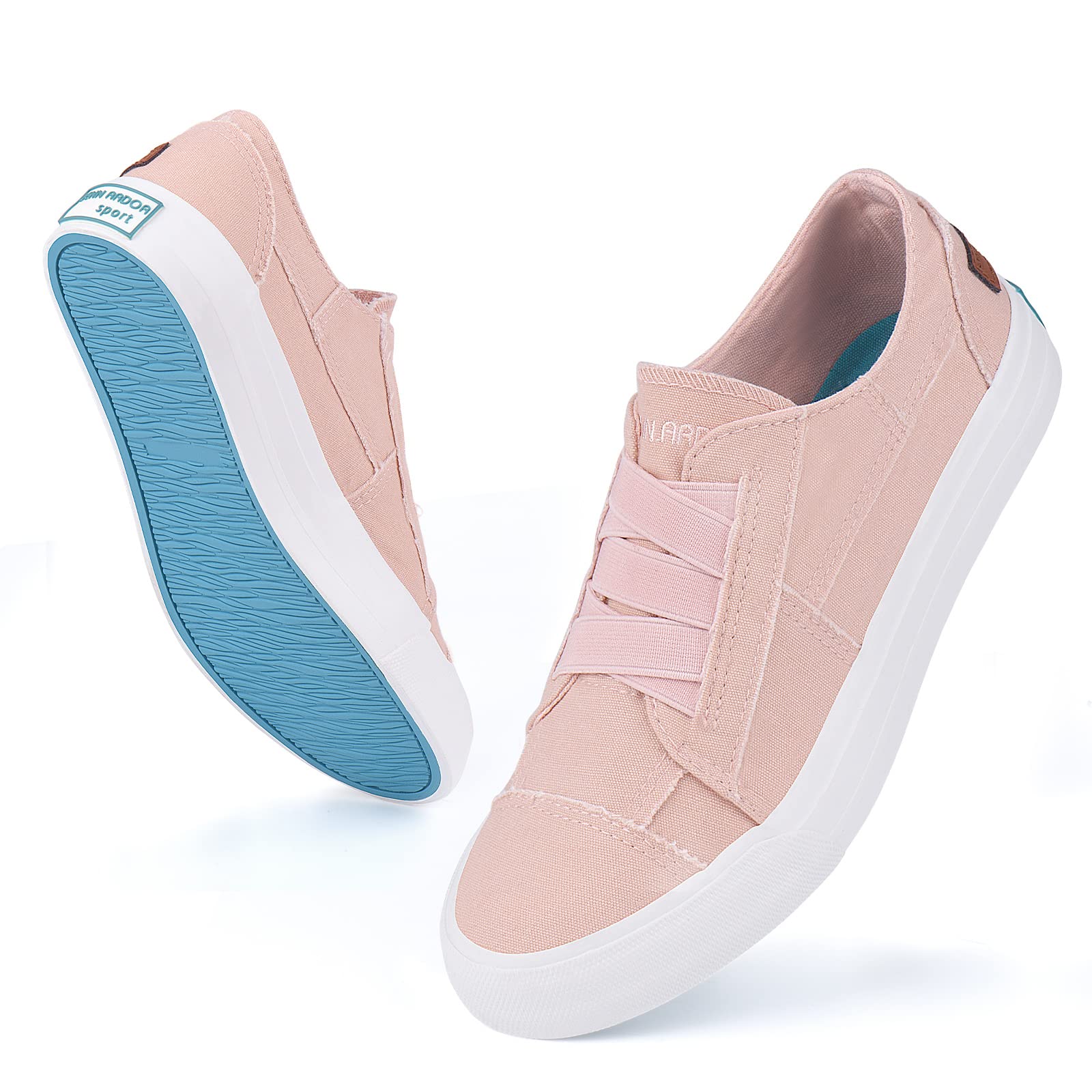JENN ARDOR Women's Slip On Sneakers - Elastic Low Top Canvas Walking Shoes for Women | Comfortable No Lace Casual Flats | Perfect for Work, Travel & Everyday Wear
