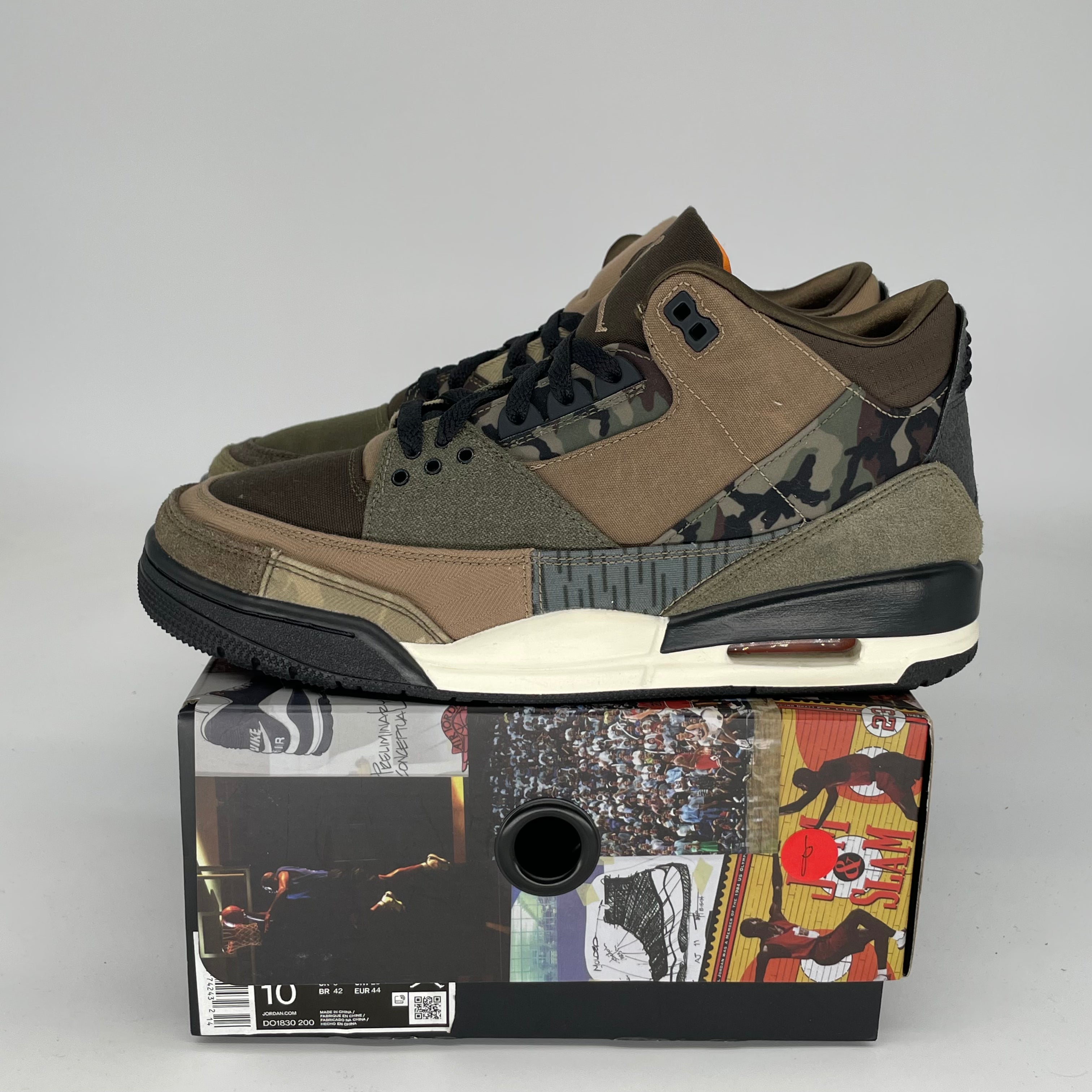 Air Jordan 3 Patchwork Camo Sneakers - Men's Size 10 (DO1830-200) - Retro Basketball Shoes for Streetwear & Casual Outfits