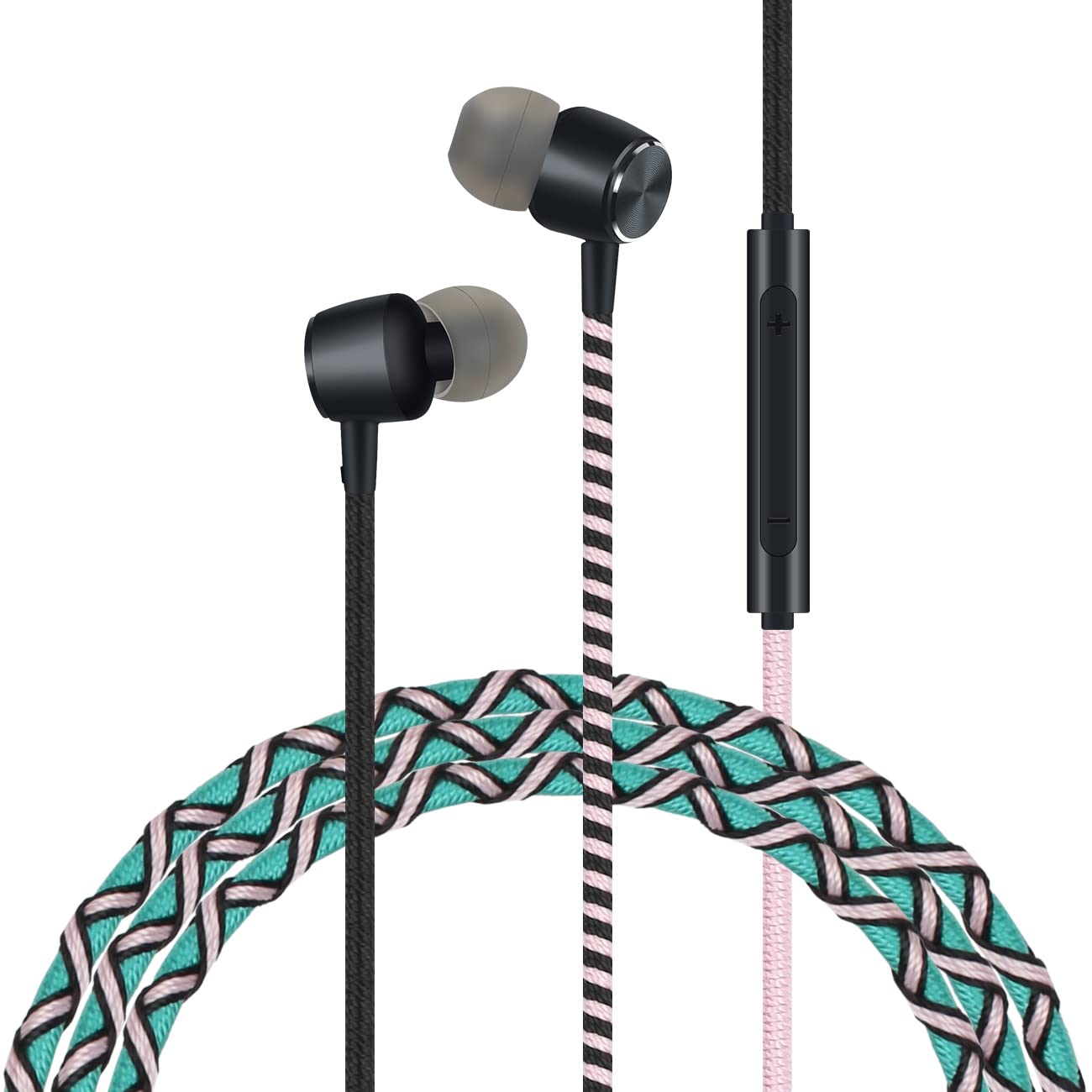 URIZONS Noise Cancelling Wired Earbuds with Mic - Tangle-Free Braided Cord Earphones for iPhone & Samsung (Green) | Perfect for Commuting, Studying & Work