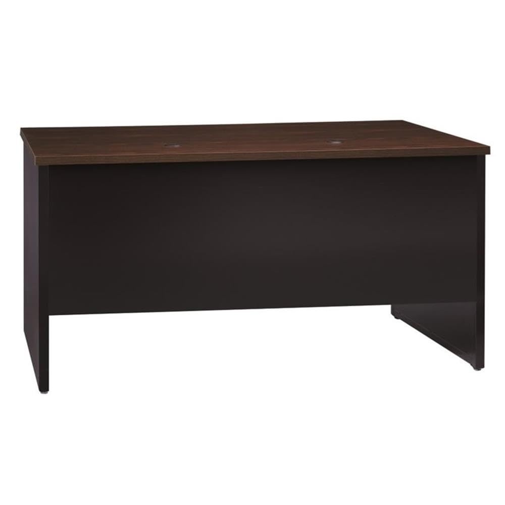 Pemberly Row Double Pedestal Metal Desk with Arch Pull Handles - Black/Walnut Finish for Home Office, Study Room & Workspace