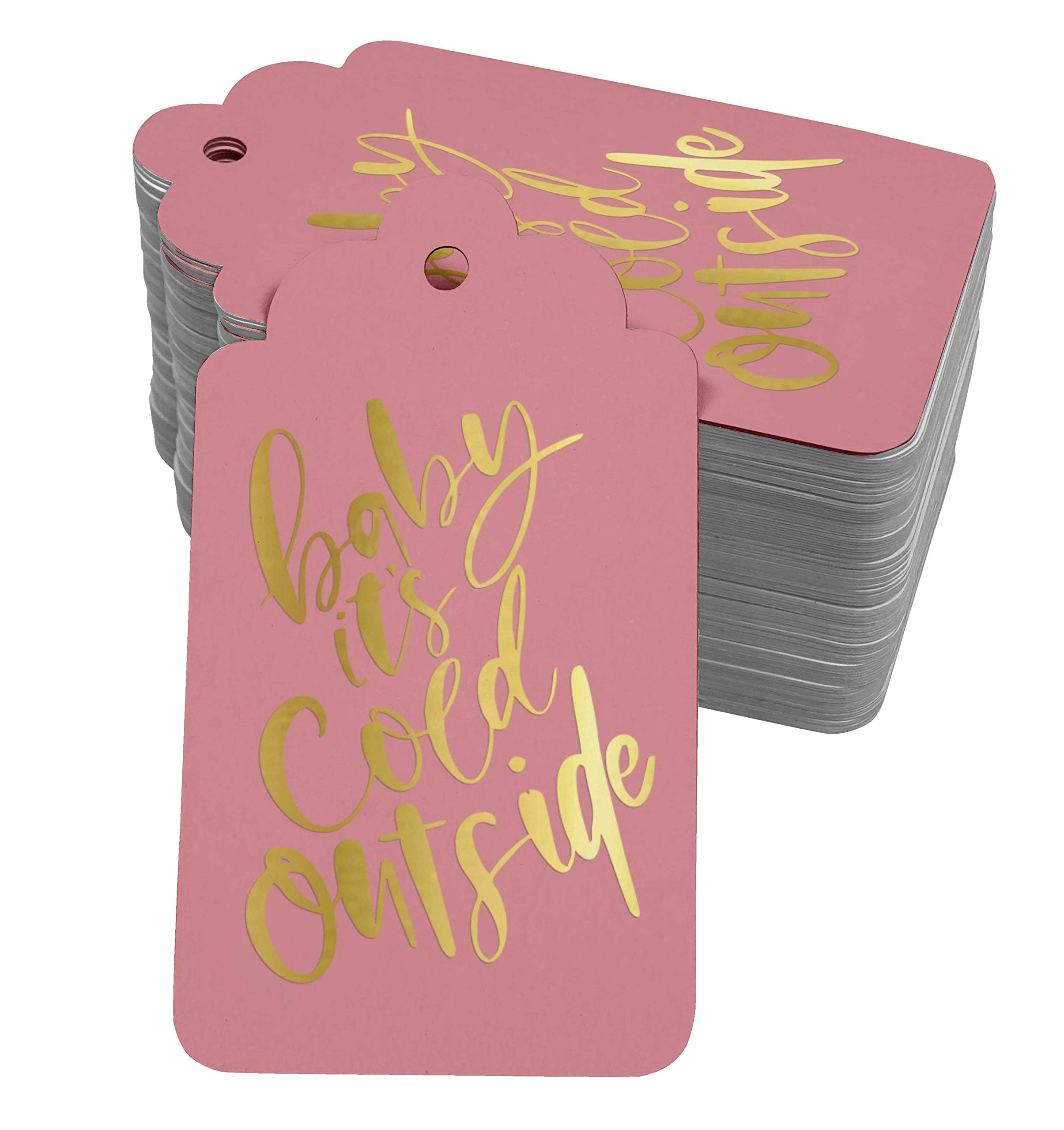 100pcs Gold Foil Paper Hang Tags - Elegant Baby Shower Favor Tags for Winter Theme Parties, Christmas Gifts & Holiday Decorations