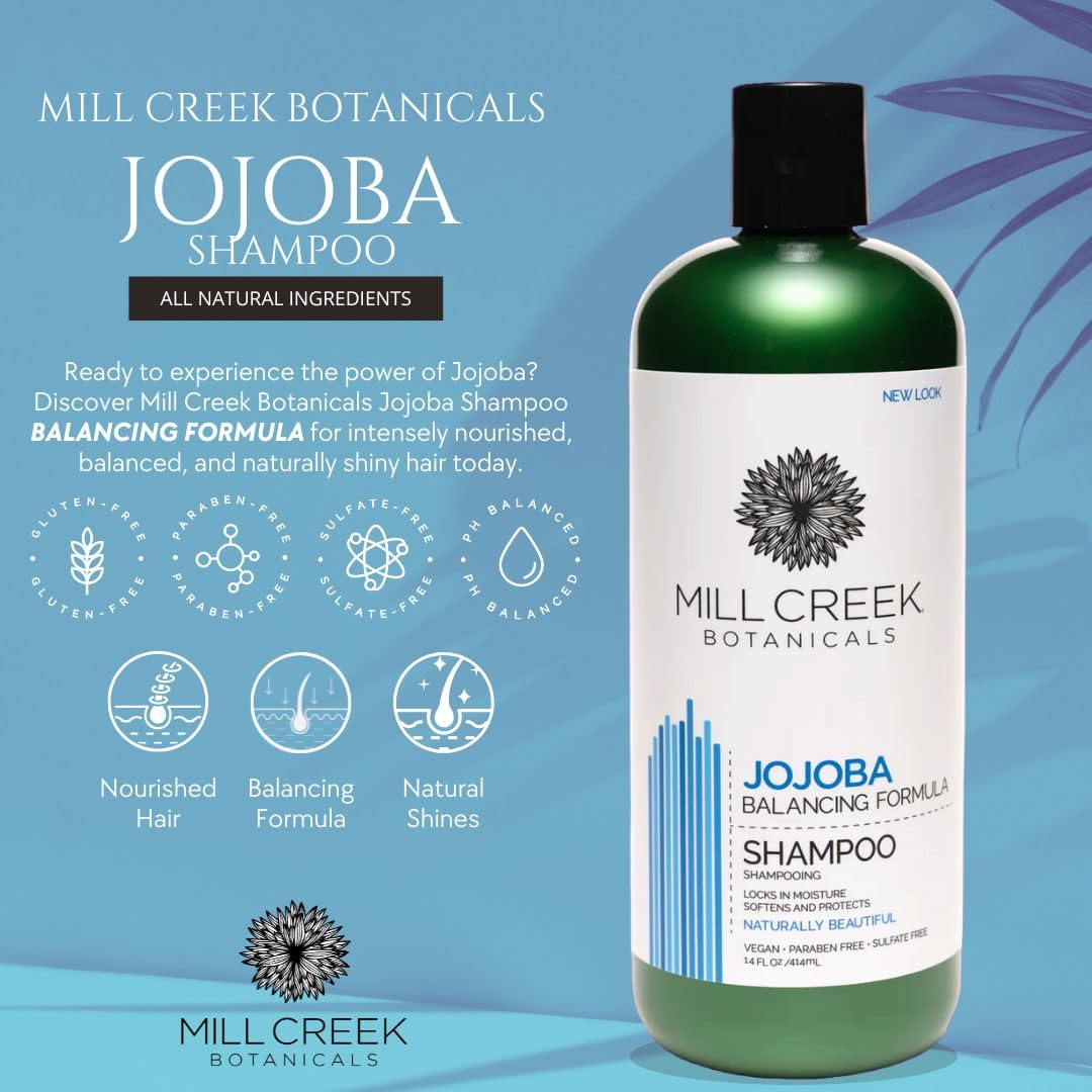 Mill Creek Jojoba Shampoo 14 oz - 2 Pack, Natural Moisturizing & Nourishing Hair Care for Dry & Damaged Hair - Perfect for Daily Use at Home or Salon