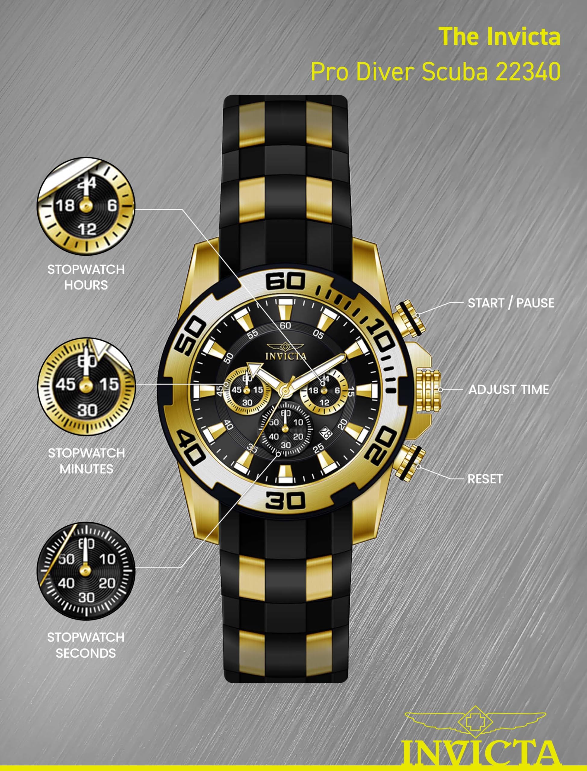 Invicta Men's Pro Diver 22340 Black Stainless Steel Quartz Watch - Waterproof Dive Watch for Swimming, Snorkeling & Everyday Wear