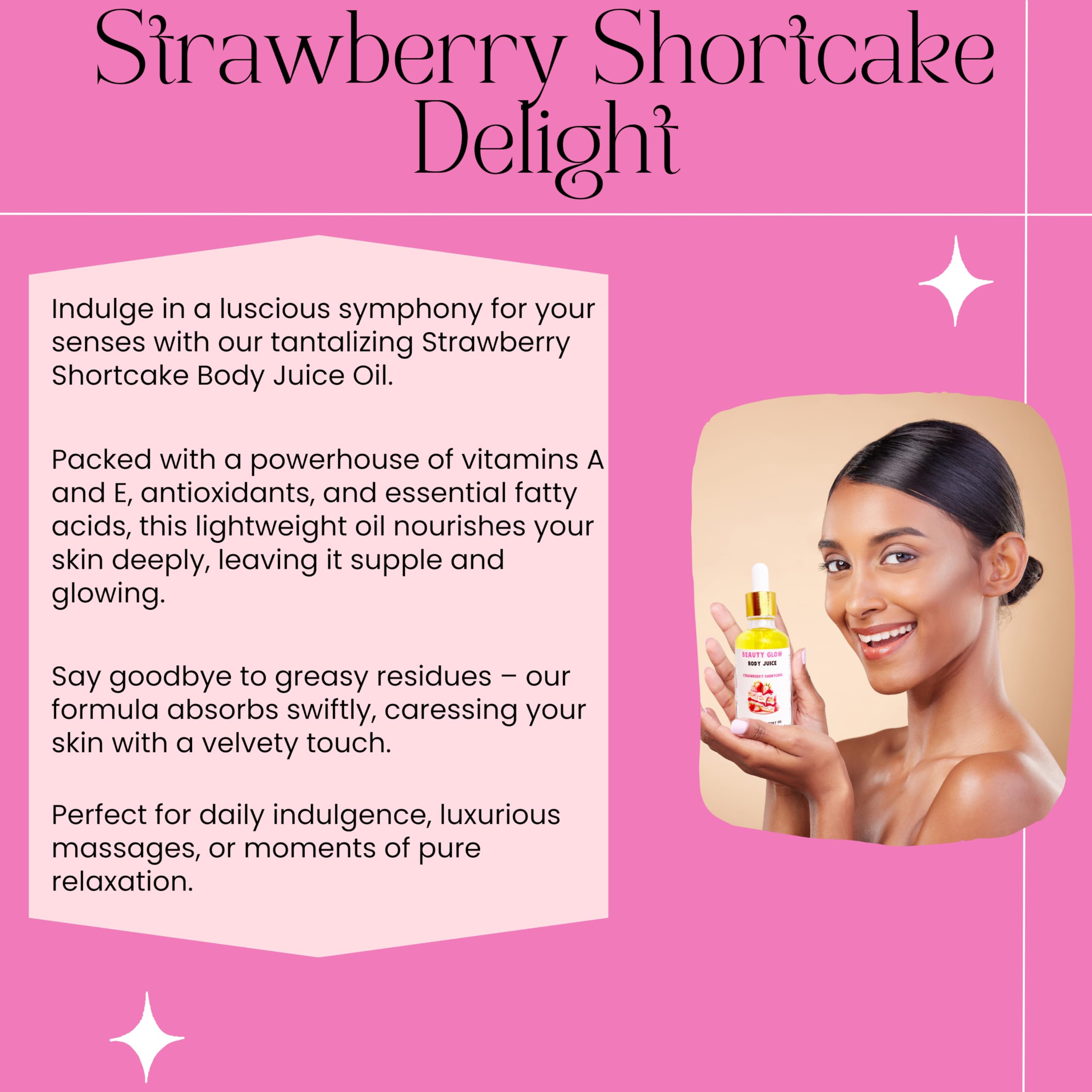 Handcrafted Strawberry Shortcake Body Oil – USA Made, Moisturizing & Hydrating for Dry Skin – 2 Fl Oz | Perfect for Women's Daily Skincare & Aromatherapy