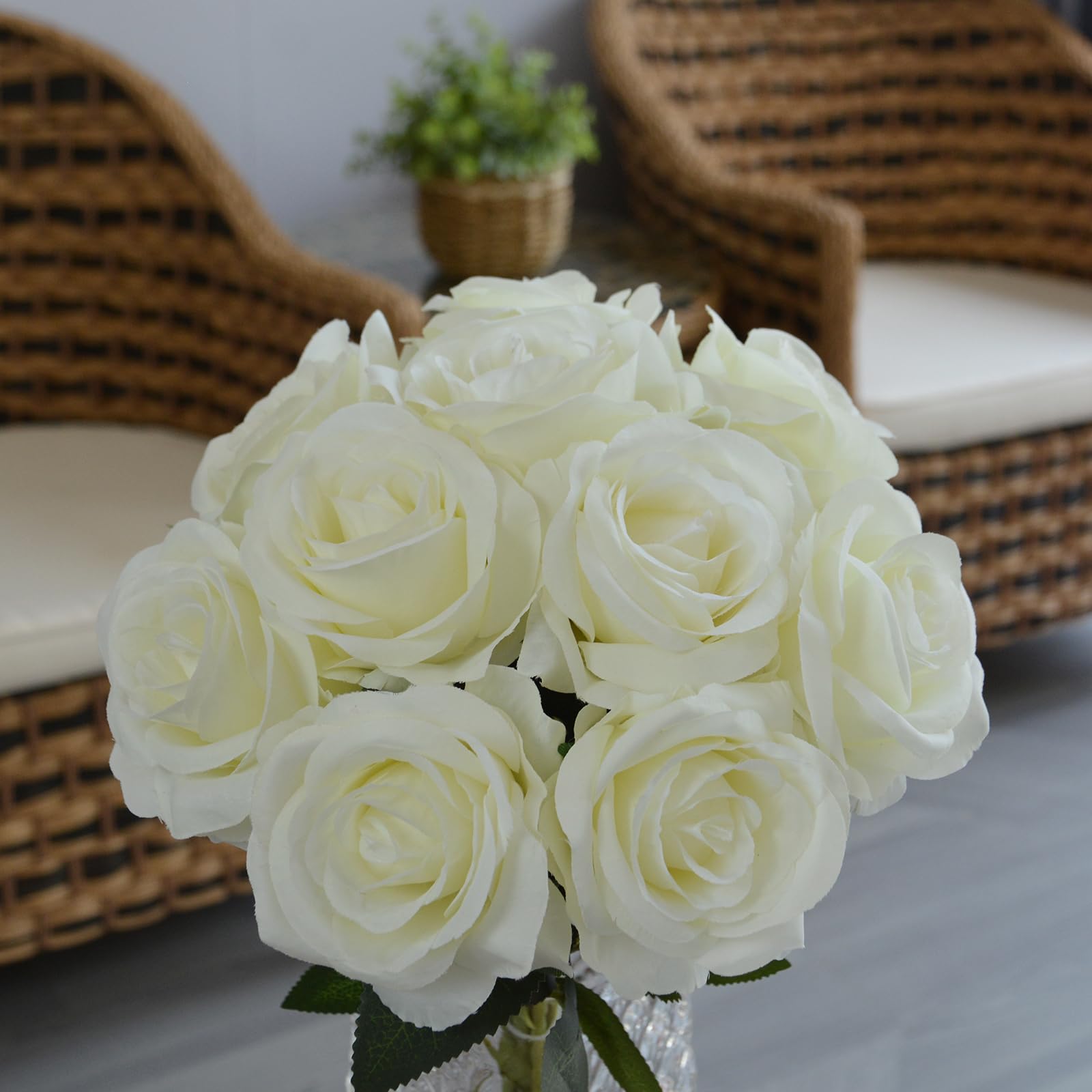 10pcs White Artificial Silk Roses - 50cm Realistic Fake Rose Flowers for Bridal Bouquets, Wedding Centerpieces, Home Decor & Party Arrangements (Perfect for Tables, Vases, and DIY Floral Projects)
