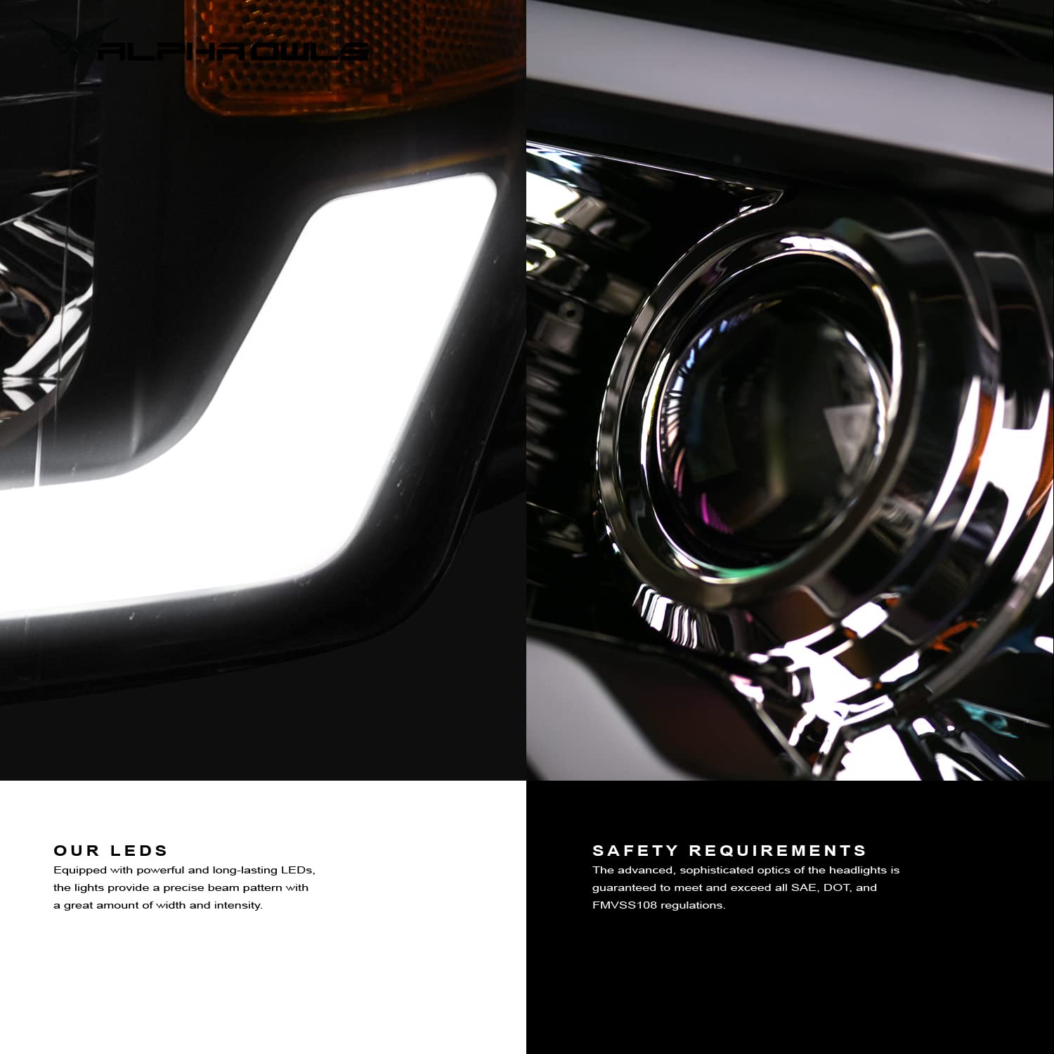 Alpha Owls LED Projector Headlights for 2007-2014 GMC Sierra - White Light Bar & Sequential Signals | Upgrade Your Truck Lighting