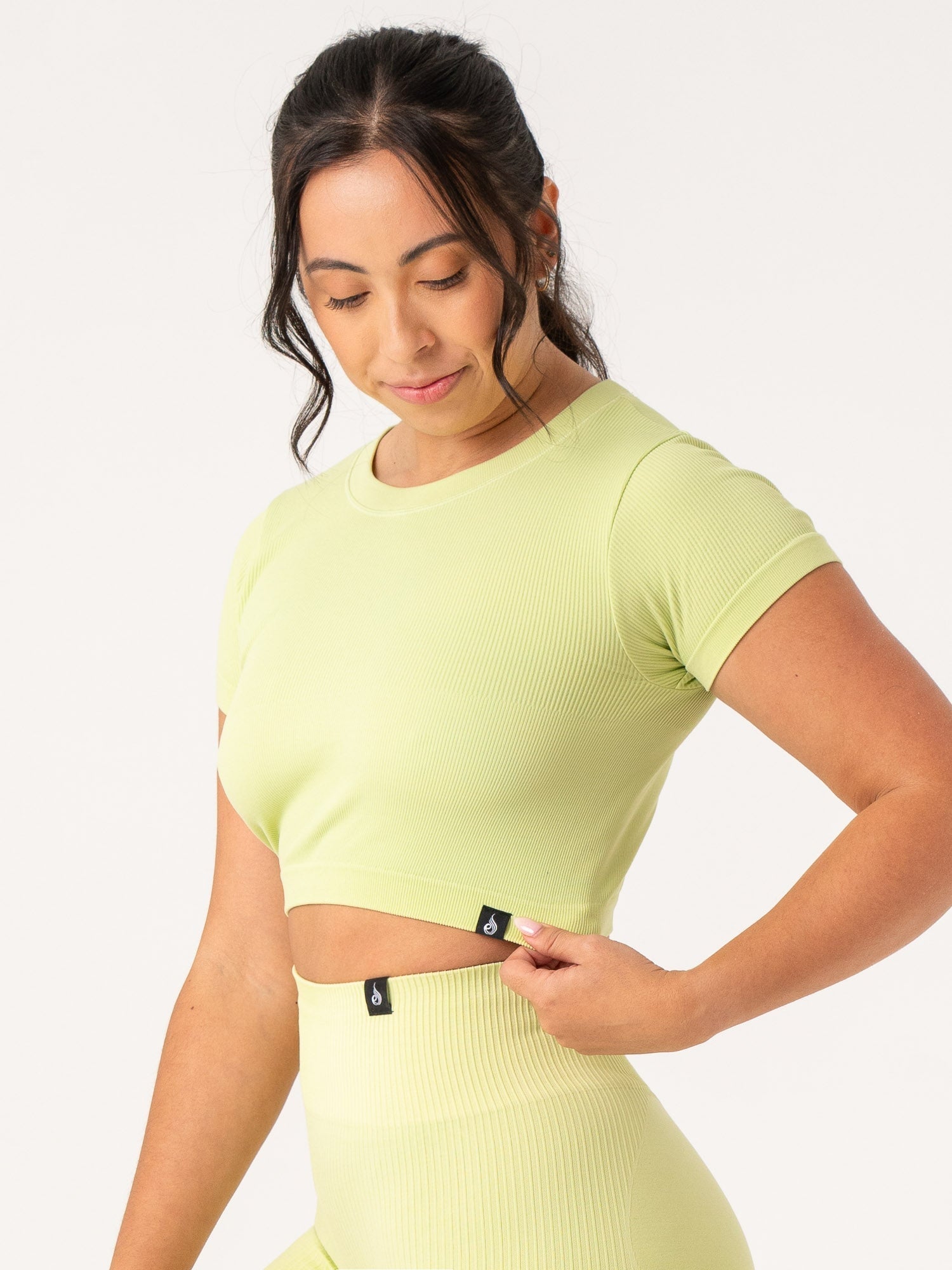 Premium Ribbed Seamless T-Shirt for Women - Soft Stretch Lime Green Tee - Casual Wear, Gym, Lounge & Everyday Comfort
