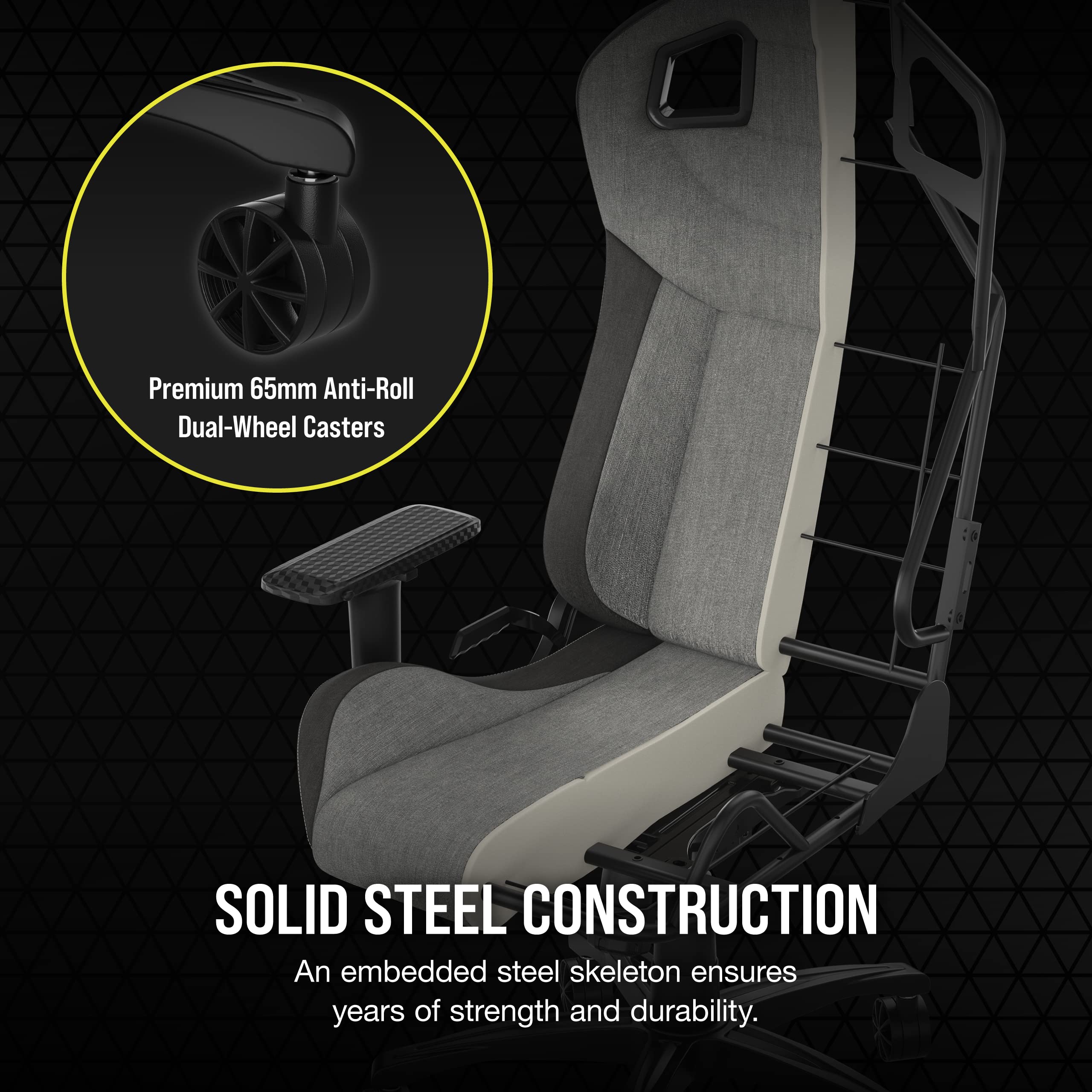 Corsair T3 Rush Fabric Gaming Chair (2023) - Ergonomic Racing Style PC Chair with Soft Fabric, Memory Foam Lumbar Support & Adjustable Height - Gray/Charcoal - Perfect for Esports, Streaming & Home Office Setup