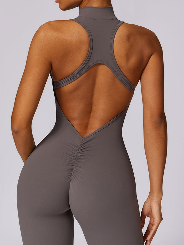 ZASUWA Women's Sexy Zipper Cutout Scrunch Bum Jumpsuit - High Waisted Bodycon Romper for Night Out, Party & Club Wear