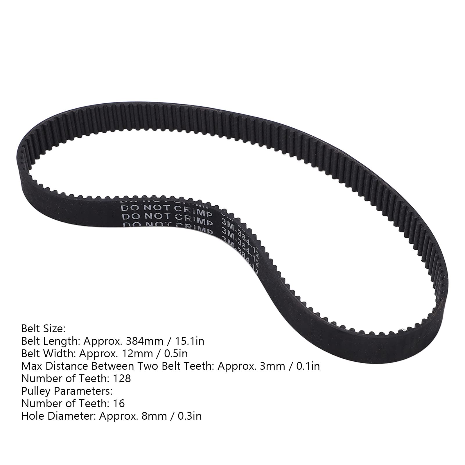 384-3 M-12 Electric Scooter Drive Belt 16T 8mm Timing Pulley - Replacement Rubber Timing Belt for Electric Scooters - Perfect for DIY Repairs & Scooter Maintenance Accessories