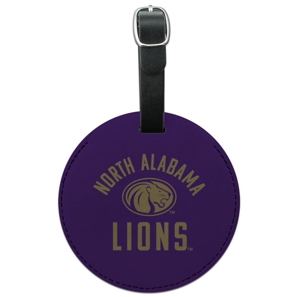 UNA Lions Round Leather Luggage Tag - Durable Suitcase ID Card Holder for Travel Bags & Carry-Ons | Perfect for Airports, Business Trips & Vacation Identification