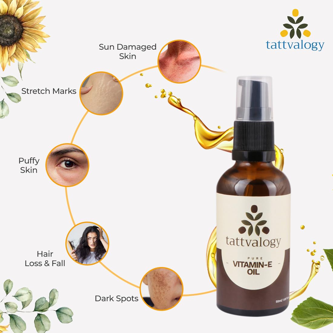 Pure Organic Wheatgerm Oil with Vitamin E - Cold Pressed, Undiluted for Face, Hair & Body - Reduces Hair Fall & Dandruff - Glass Bottle 50ml - Perfect for Skincare, Hair Growth & Relaxing Massage