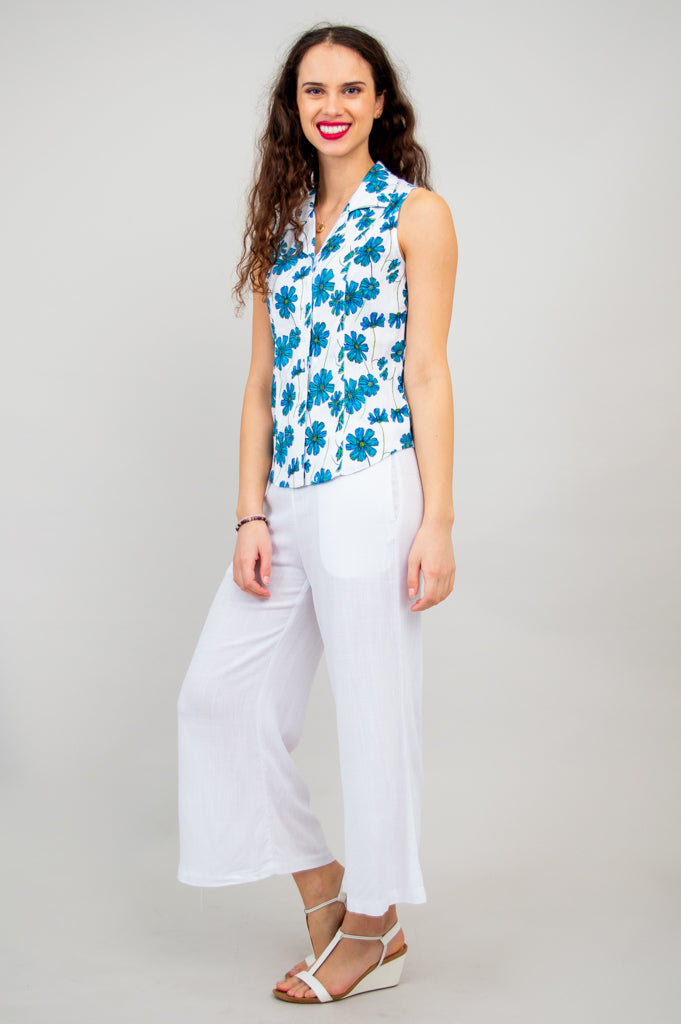 Lexa Tank Top - Women's Linen Bamboo Blend Shirt in Aster Color - Perfect for Summer Outfits, Casual Wear & Beach Vacations