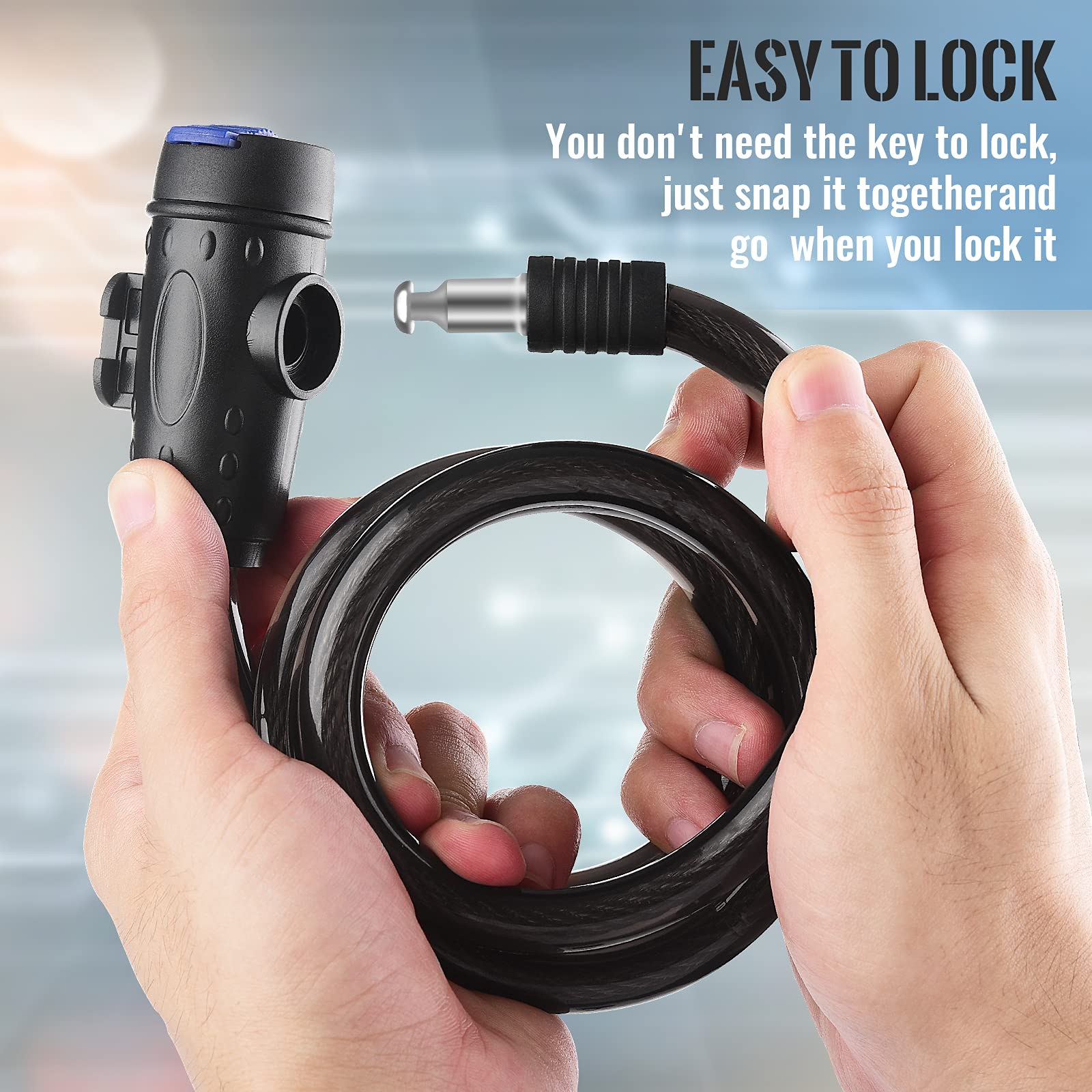 Diyife 4ft Heavy Duty Bike Cable Lock - 12mm Thick Steel Coiled Security Lock with Key, Weatherproof Bicycle Lock for Motorcycle Scooter & Skateboard - Perfect for Urban Commuting, Parking & Outdoor Adventures