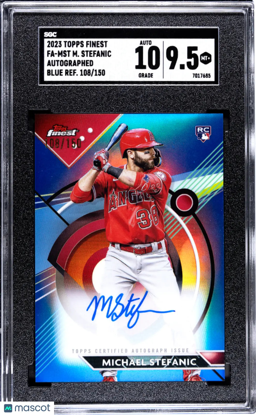 2023 Topps Finest Baseball Michael Stefanic Rookie Card Blue Refractor Auto SGC 9.5 /150 - Perfect for Collectors and Baseball Fans Display